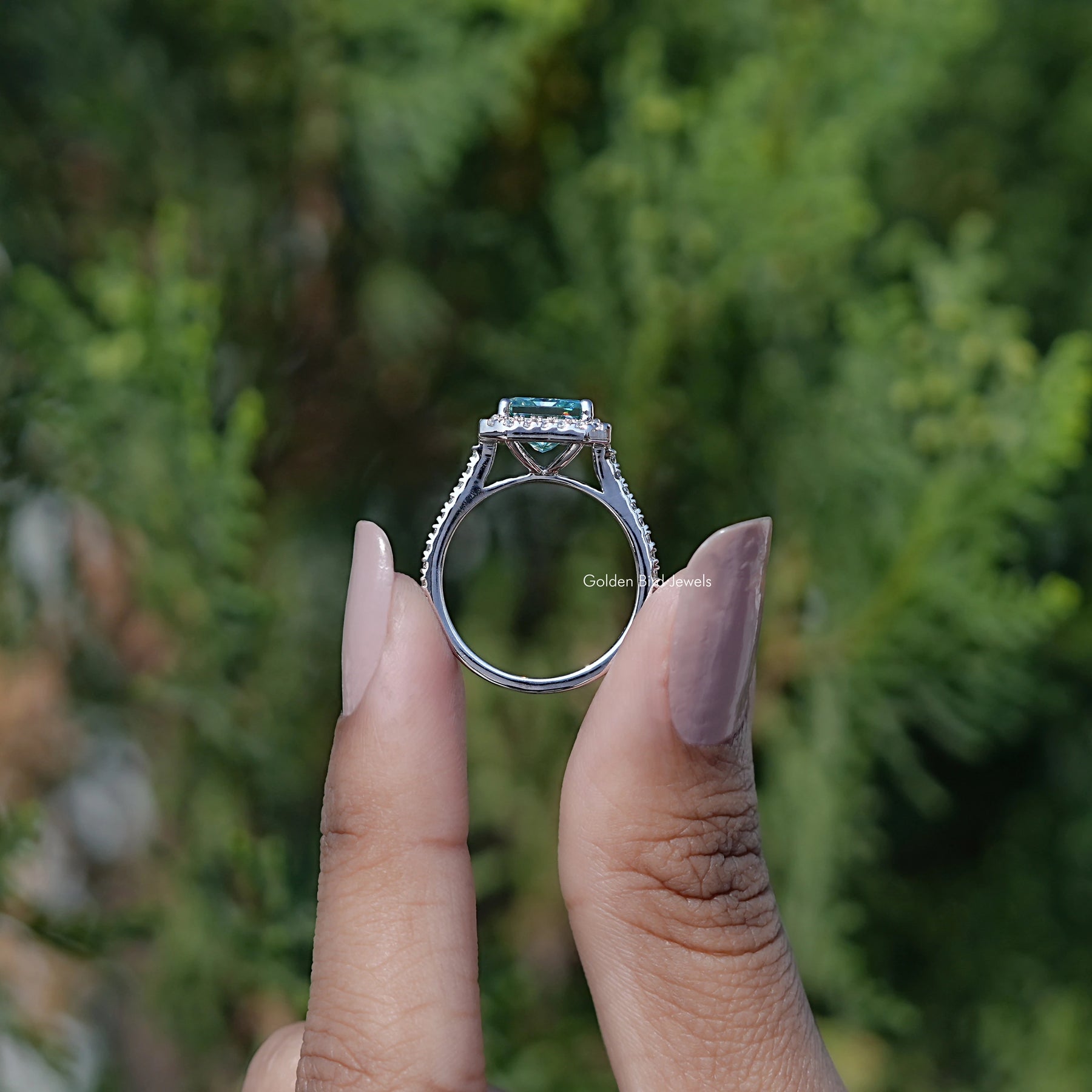 Square Radiant Moissanite Halo Accent Engagement Ring