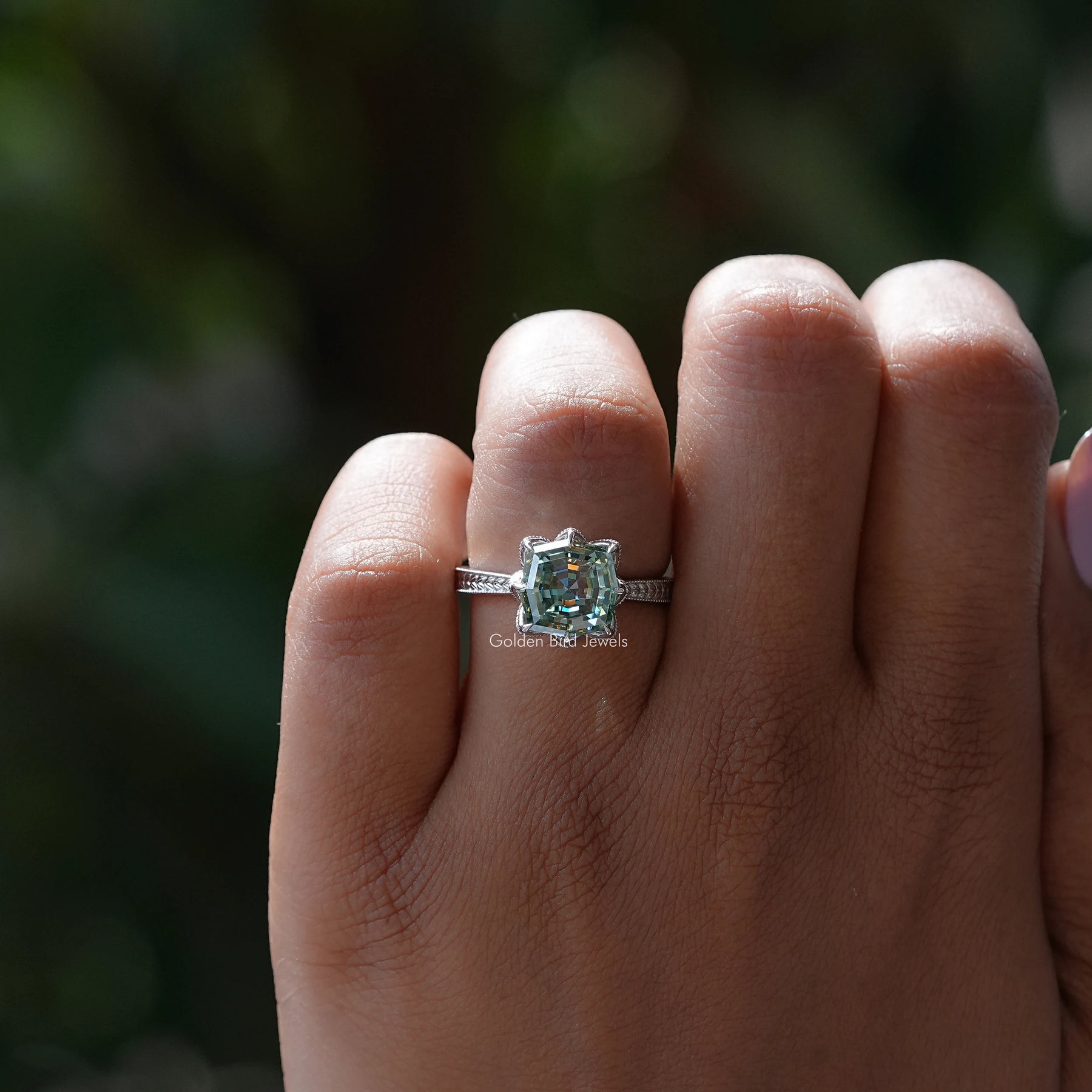Step Cut Cushion Moissanite Solitaire Ring
