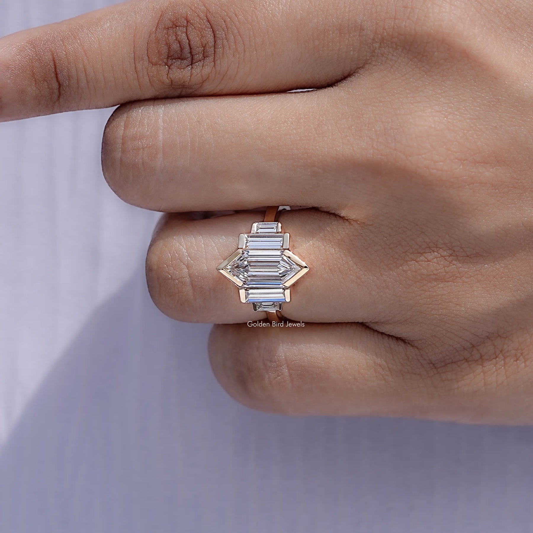 Step Cut Hexagon Lab Grown Diamond Five Stone Ring