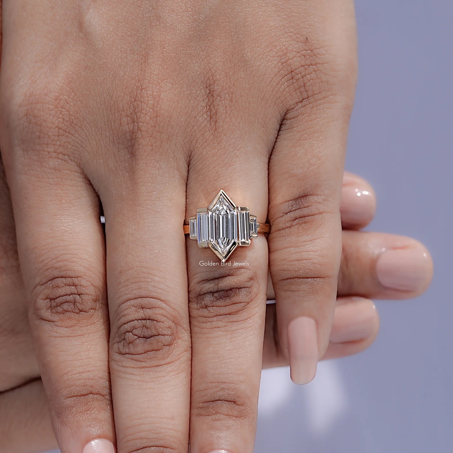 Step Cut Hexagon Lab Grown Diamond Five Stone Ring