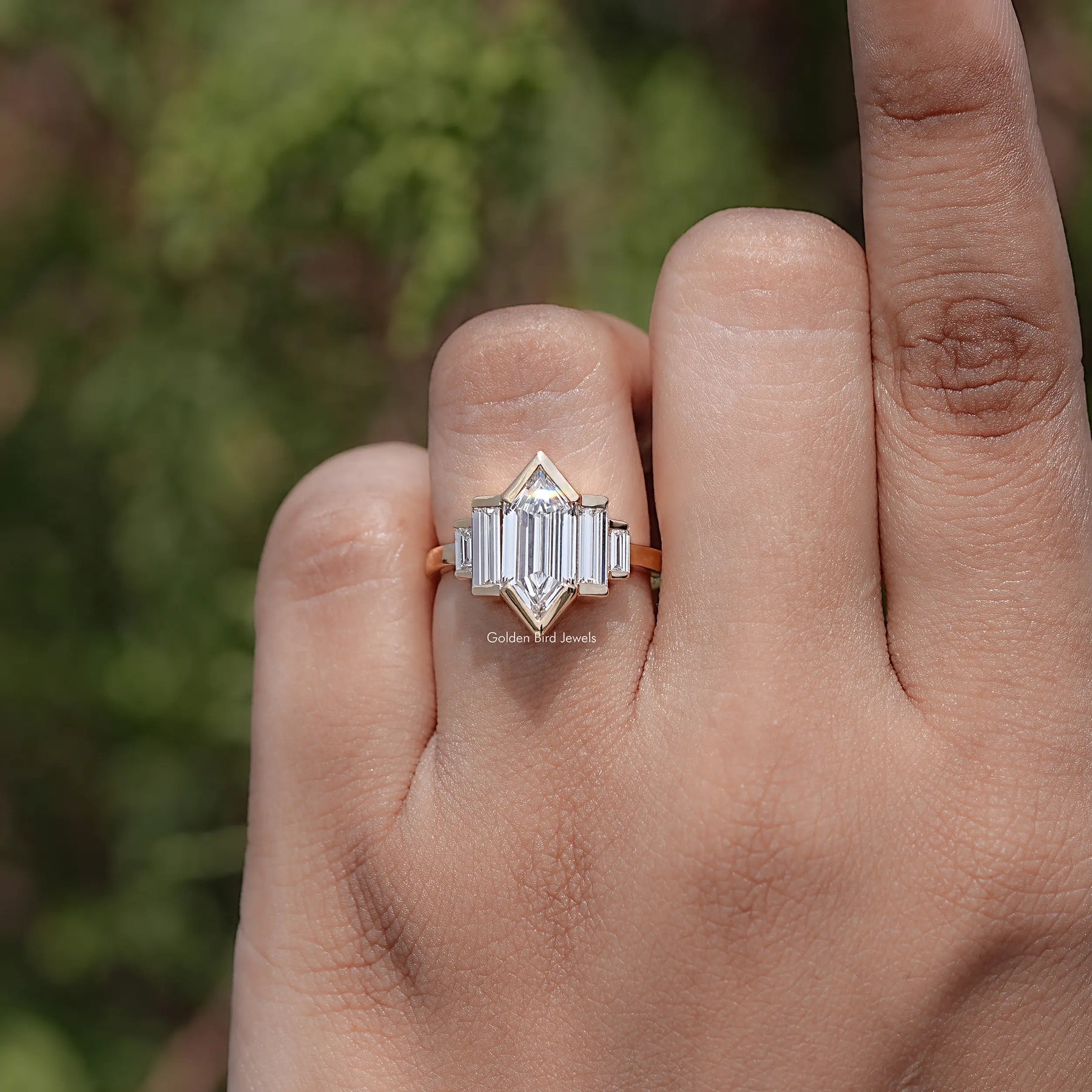 Step Cut Hexagon Lab Grown Diamond Five Stone Ring