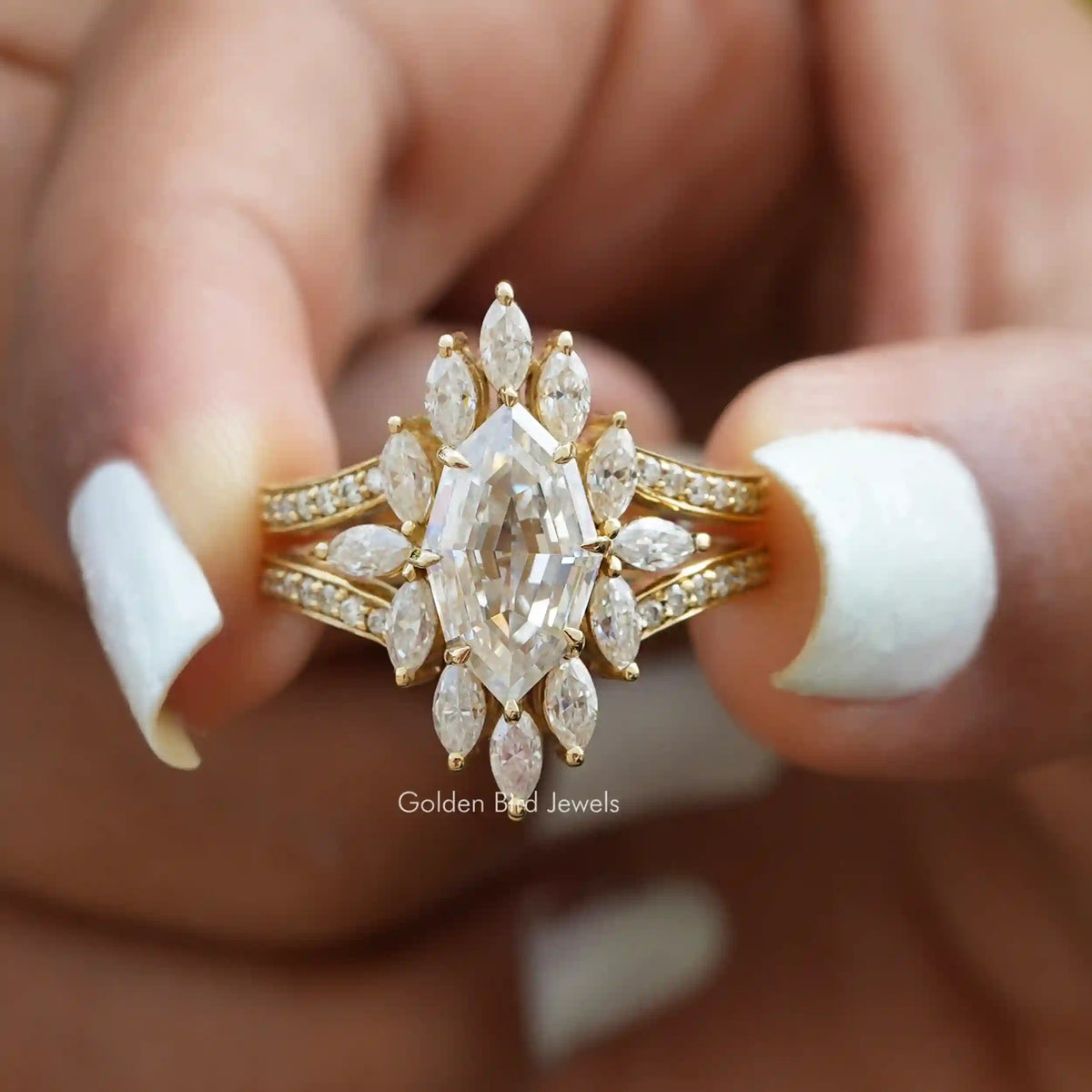 [Step Cut Marquise Moissanite Engagement Ring]-[Golden Bird Jewels]