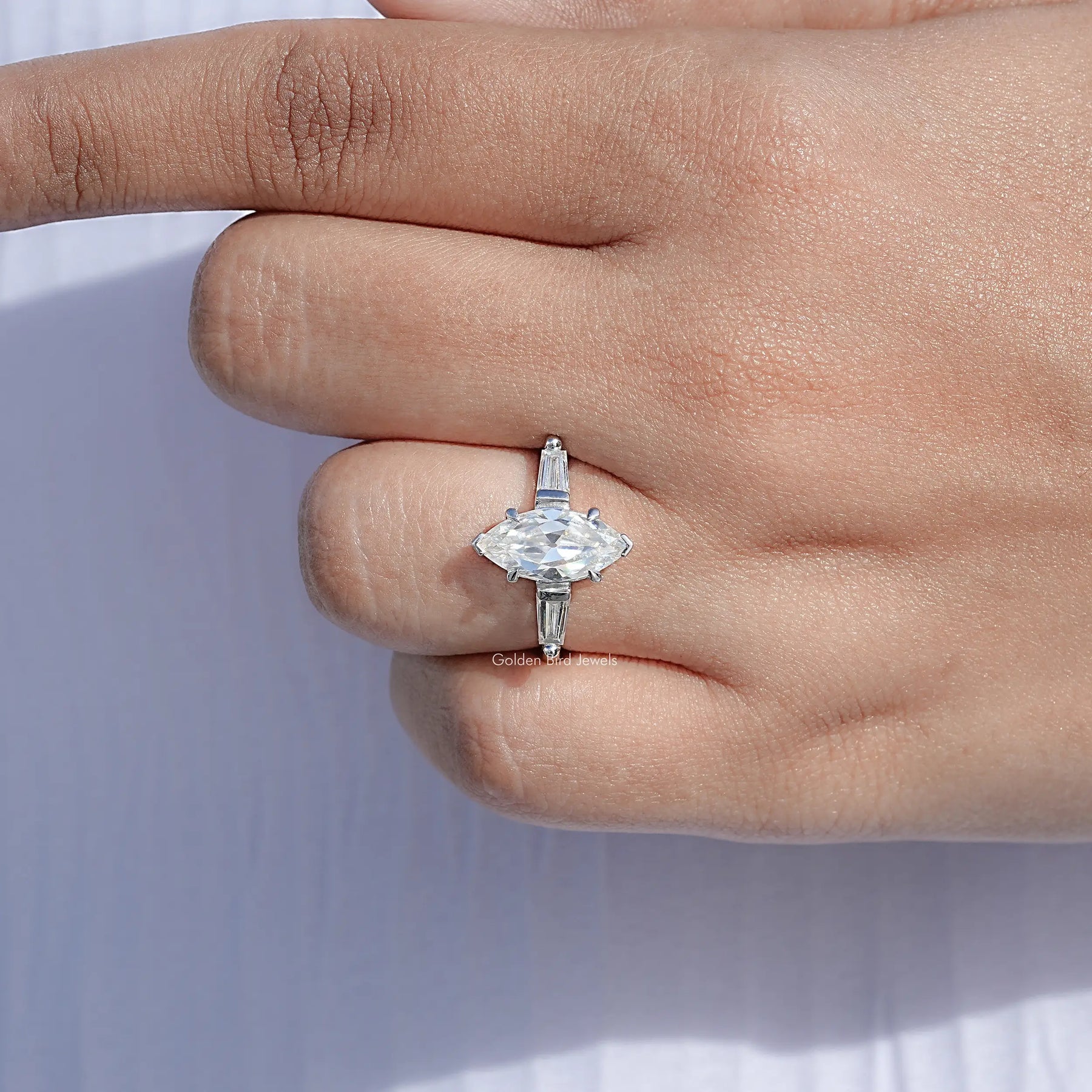 Three Stone Old Mine Marquise Moissanite Ring