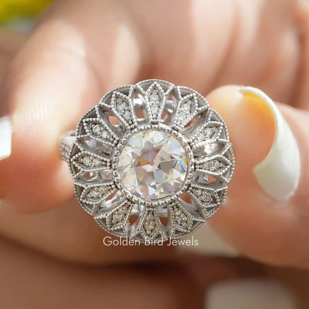 Old European Round Cut Floral Style Vintage Ring