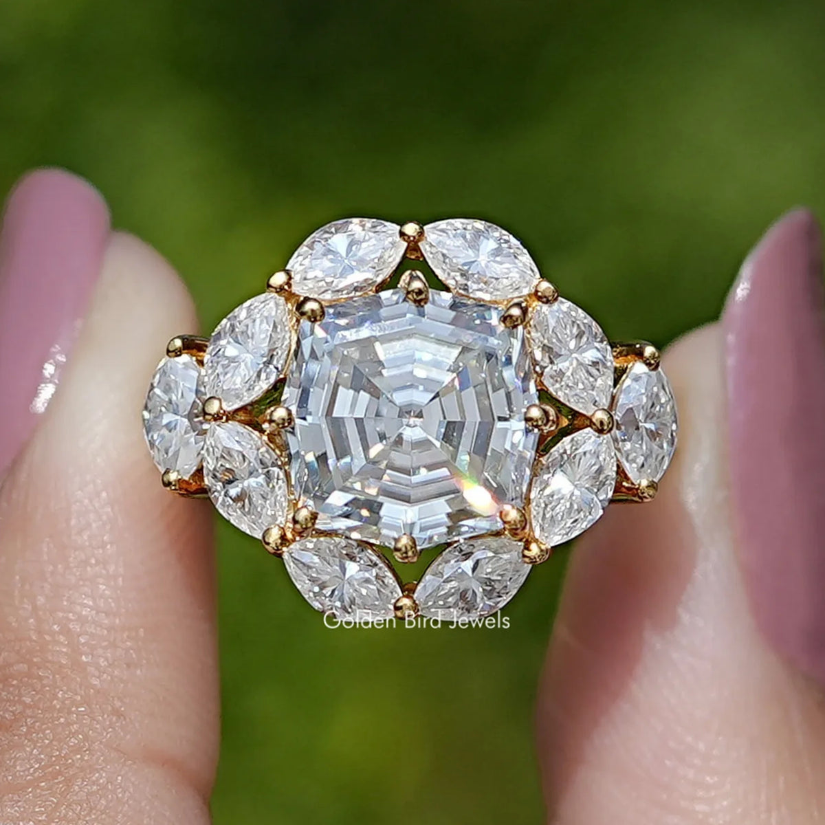 Step Cut Cushion Moissanite Art Deco Ring