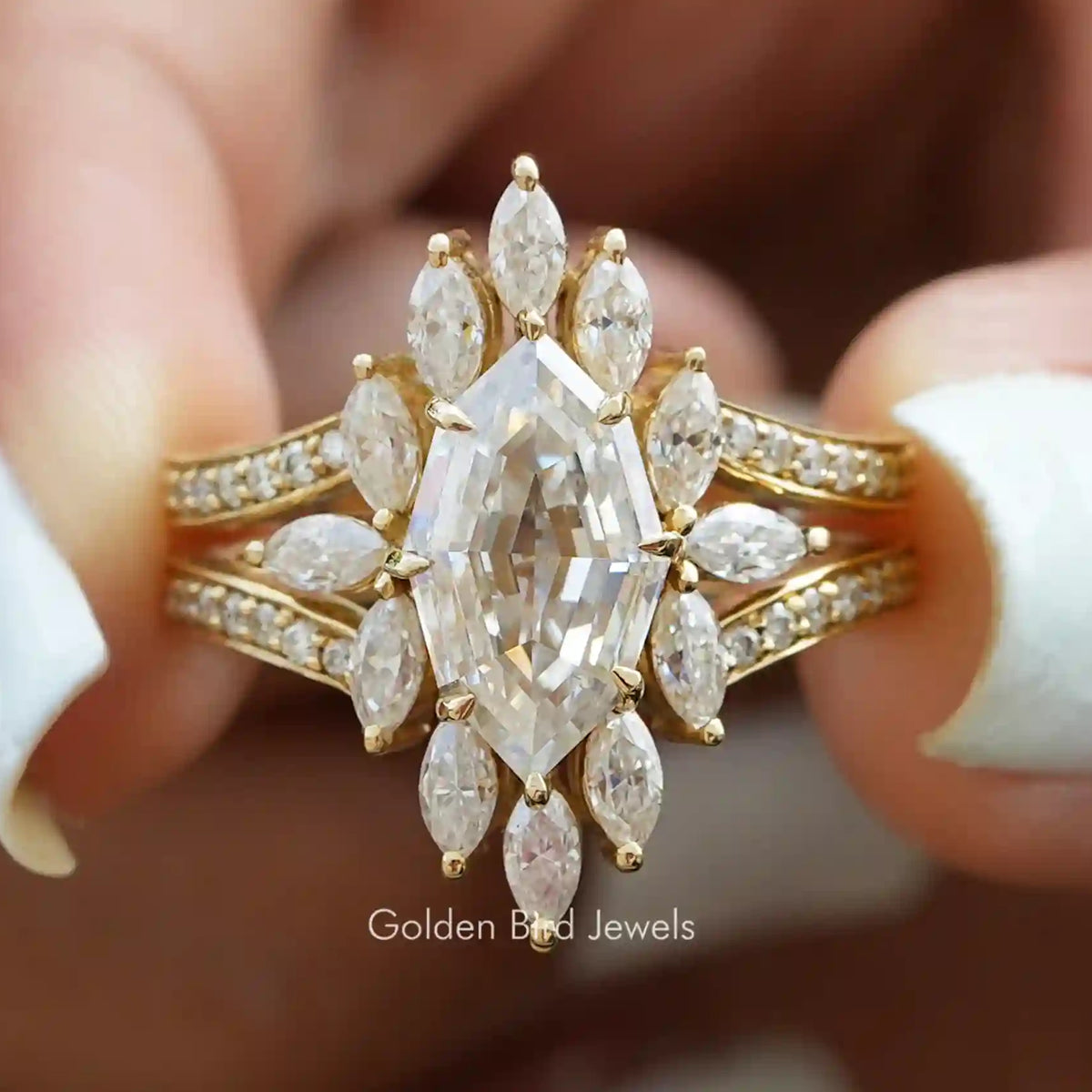 Step Cut Marquise Moissanite Engagement Ring