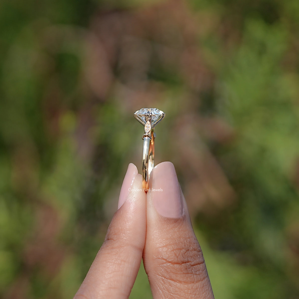 Side View of Engagement ring crafted With Old European Round Moissanite