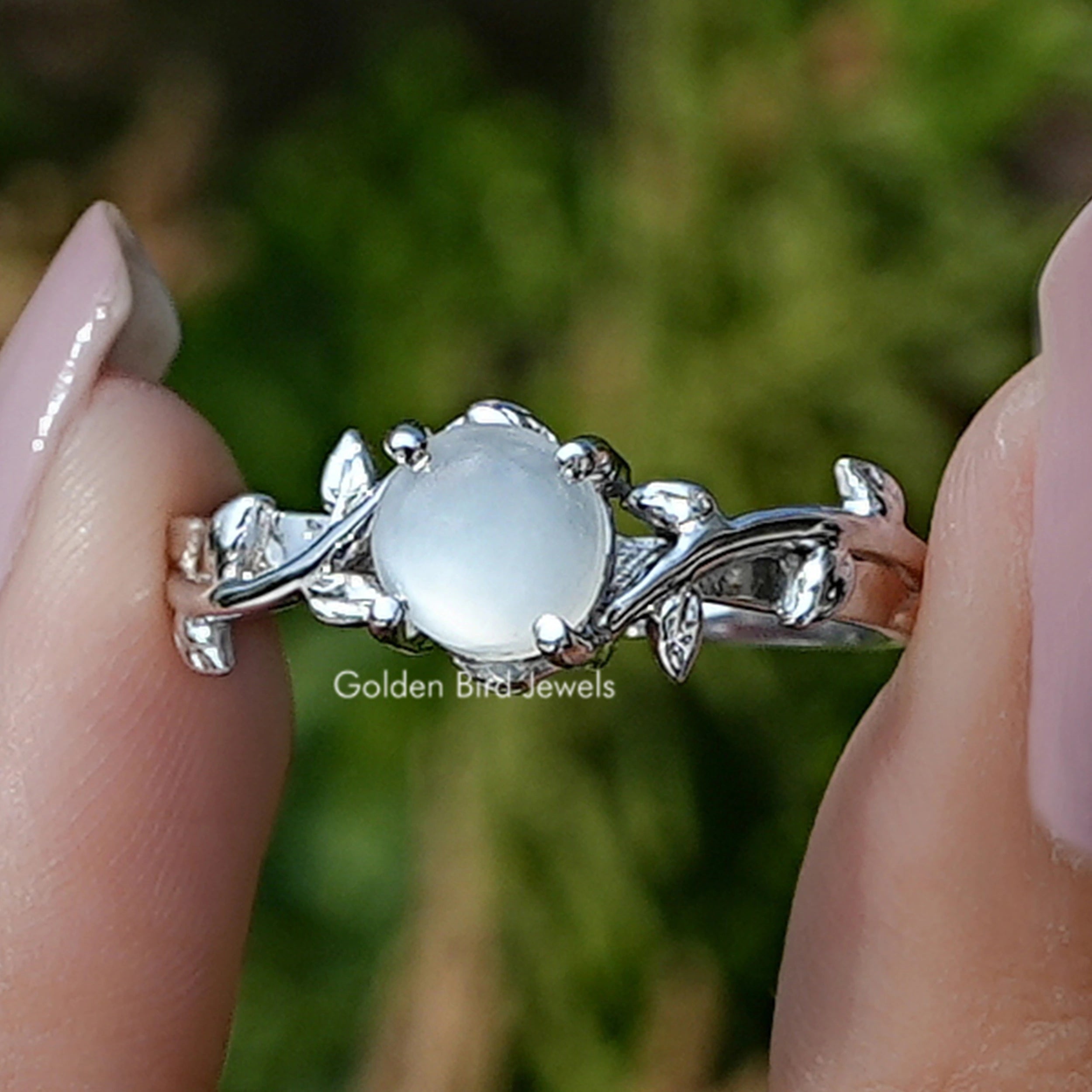 White Moonstone Round Gemstone Ring