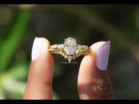 [YouTube Video Of Oval Cut Accent Stone Moissanite Ring Set]-[Golden Bird Jewels]