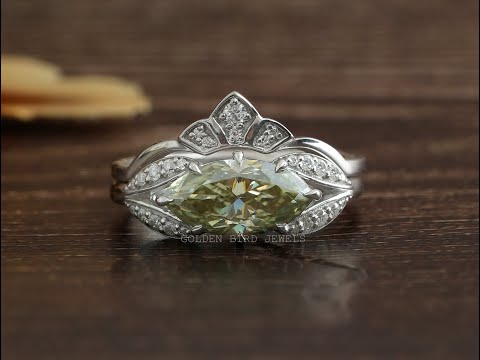 [YouTube Video Of Marquise Cut Bridal Curved Matching Band Ring Set]-[Golden Bird Jewwels]