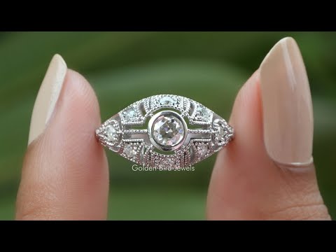 [YouTube Video Of Old European Round Cut Moissanite Vintage Ring]-[Golden Bird  Jewels]
