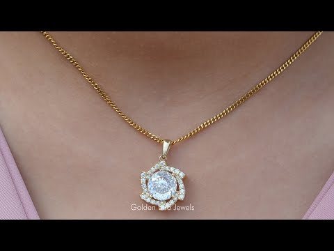 [YouTube Video Of Portuguese Cut Moissanite Halo Pendant]-[Golden Bird Jewels]