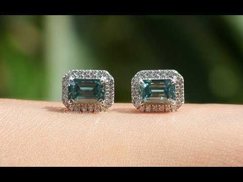 [YouTube Video Of Moissanite Emerald Cut Stud Bridal Earrings]-[Golden Bird Jewels]