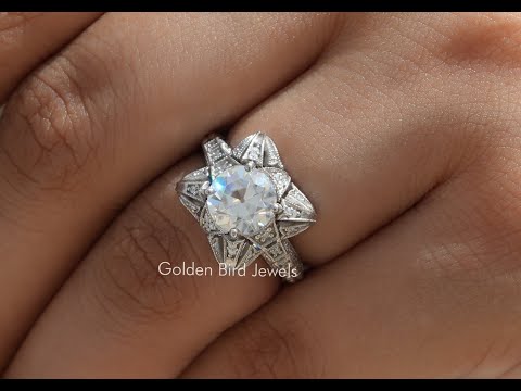 [YouTube Video Of Moissanite Old European Round Cut Art Deco Moissanite Ring]-[Golden Bird Jewels]