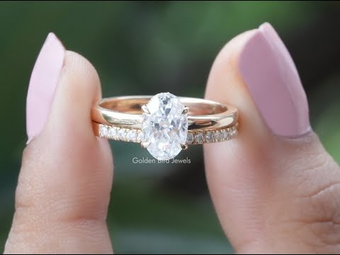 Colorless Oval Cut Hidden Halo Wedding Ring Set