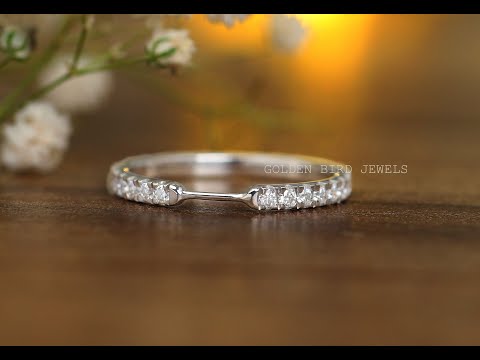 Colorless Round Moissanite Half Eternity Stackable Notch Band