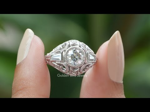 [YouTube Video Of Moissanite Old European Round Cut Art Deco Ring]-[Golden Bird Jewels]