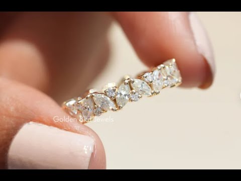 [YouTube Video Of Marquise And Round Cut Moissanite Wedding Band]-[Golden Bird Jewels]