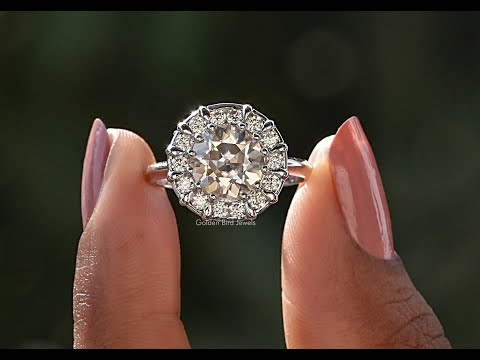 [YouTube Video Of Old European Round Cut Moissanite Halo Ring]-[Golden Bird Jewels]