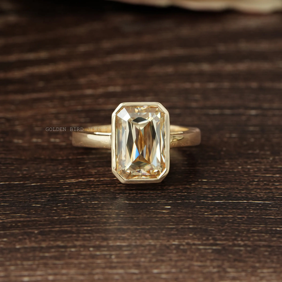 [5.35 Carat Yellow Criss Cut Solitaire Moissanite Engagement Ring]-[Golden Bird Jewels]