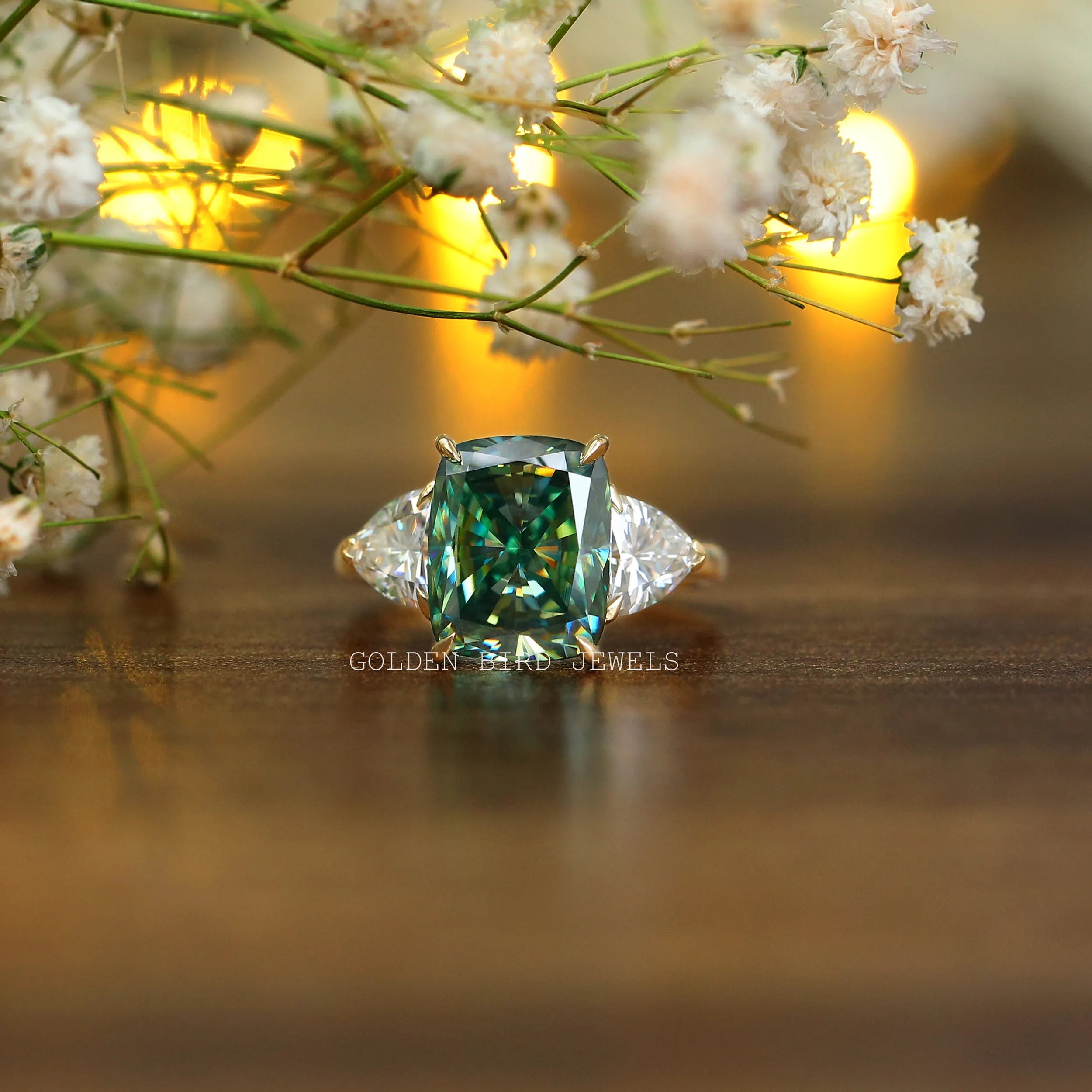 Green moissanite sales engagement rings