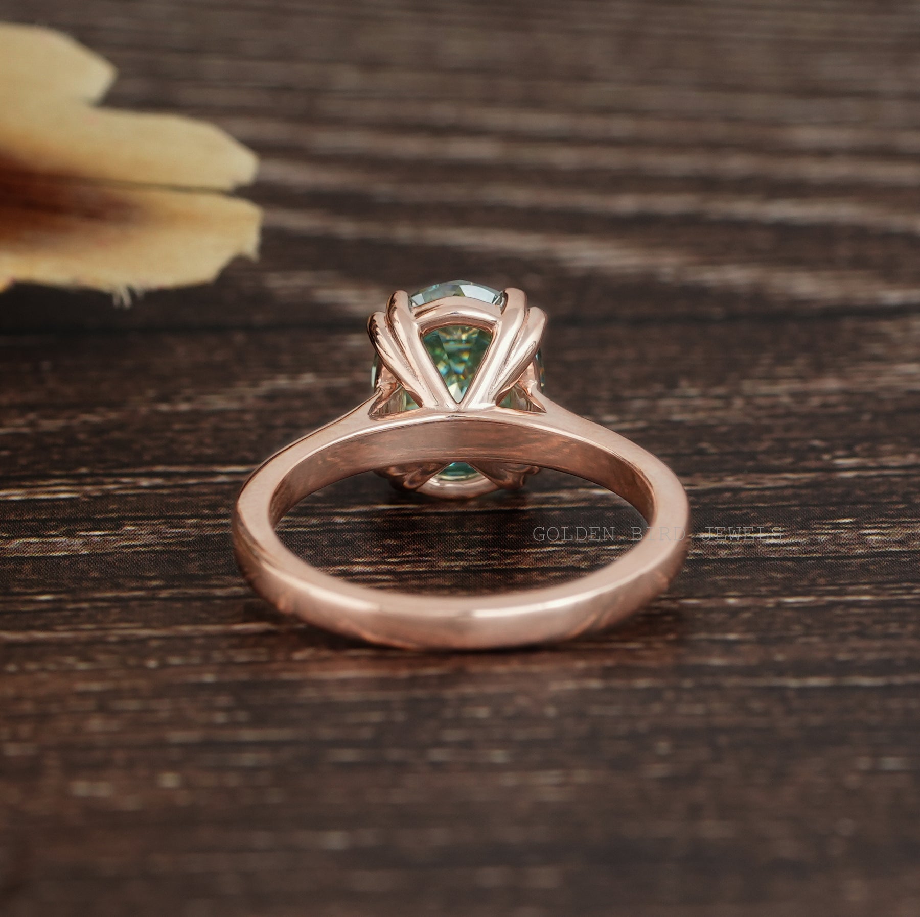 Blue Rose Cut Oval Moissanite Solitaire Engagement Ring