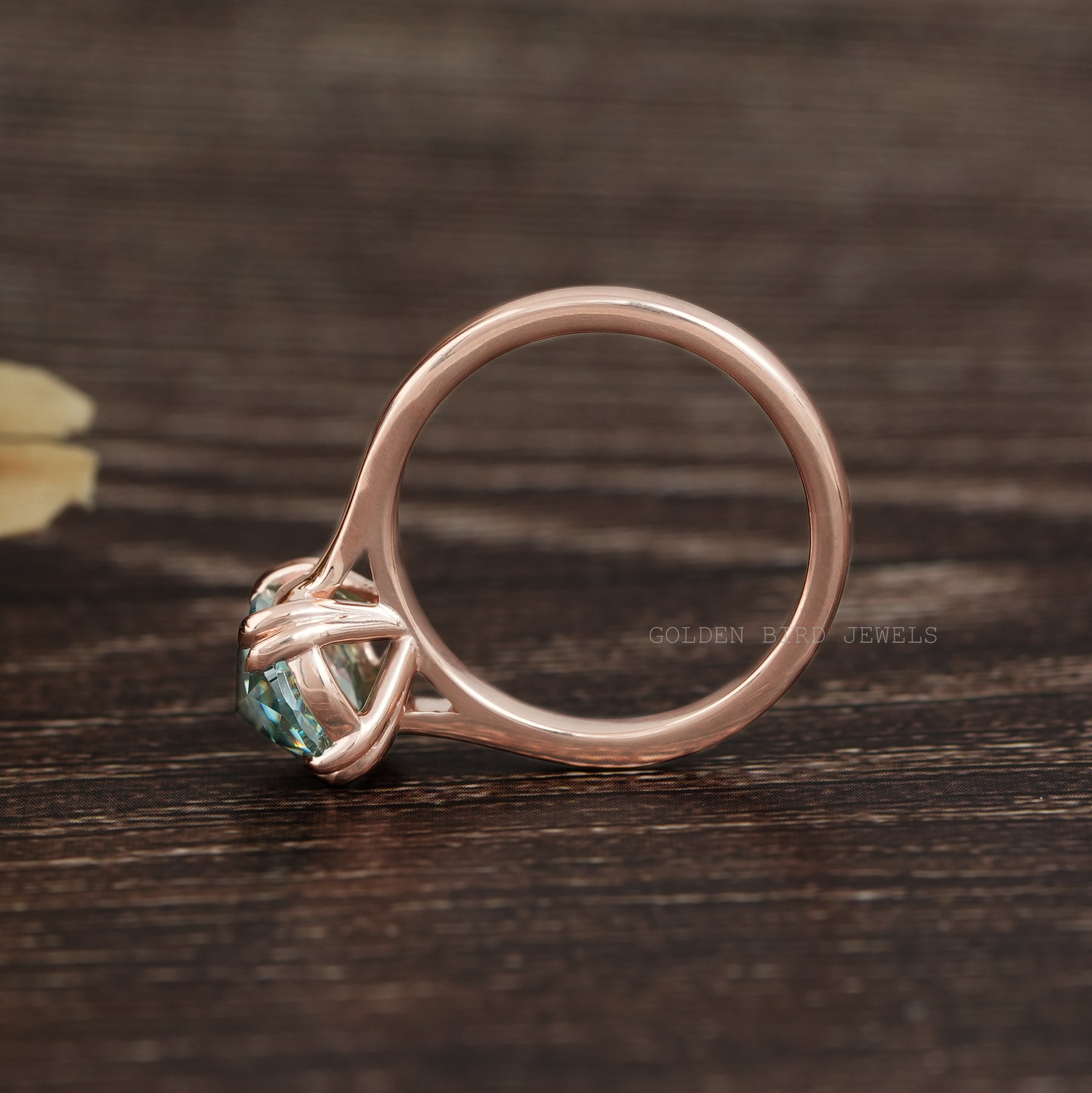 Blue Rose Cut Oval Moissanite Solitaire Engagement Ring