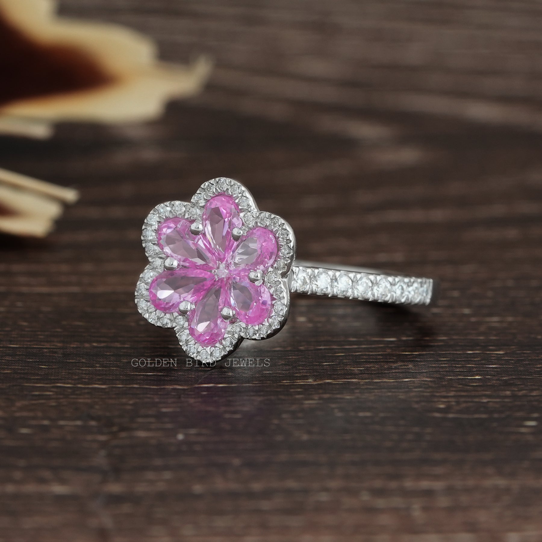Pear & Round Cut Flower Engagement Ring