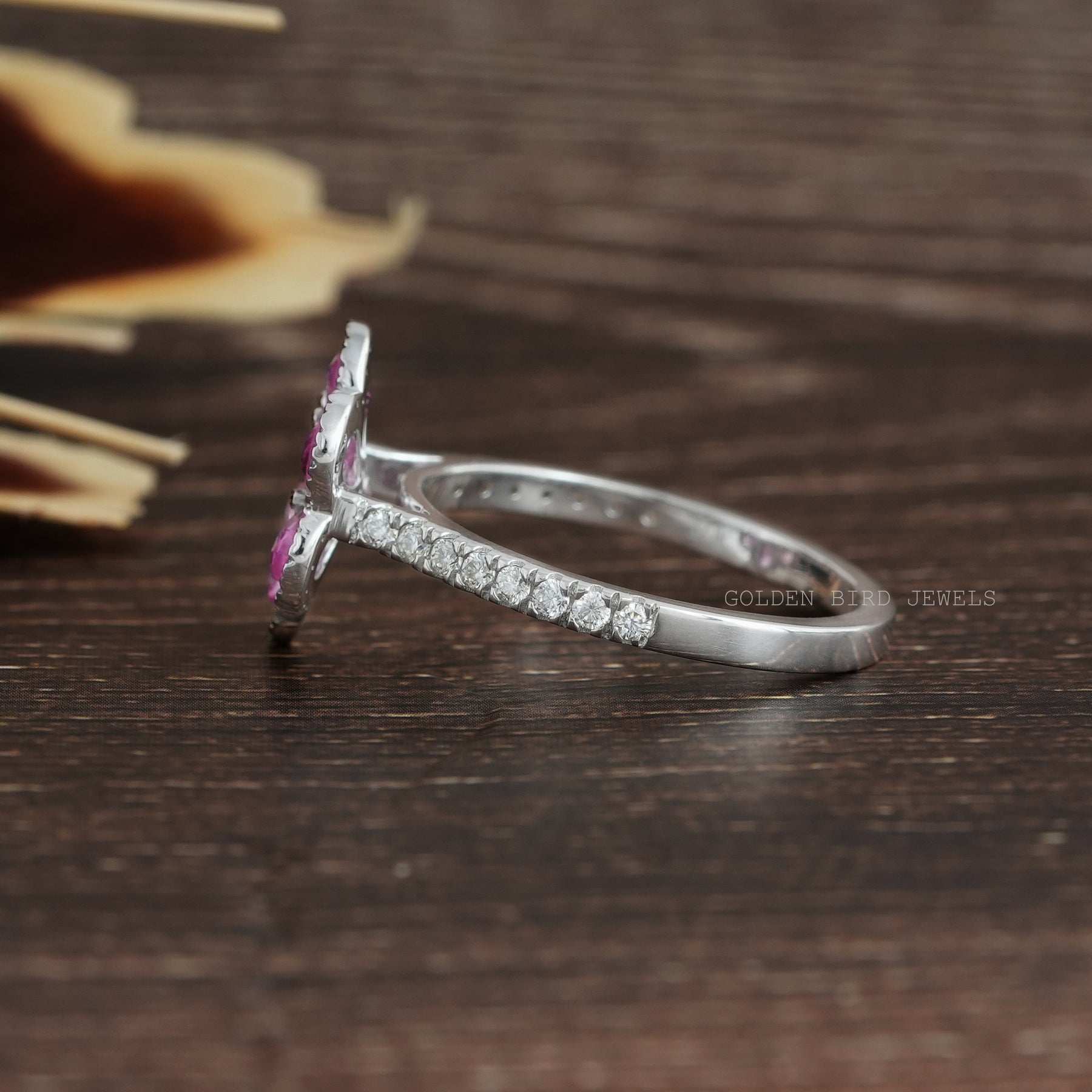 Pear & Round Cut Flower Engagement Ring