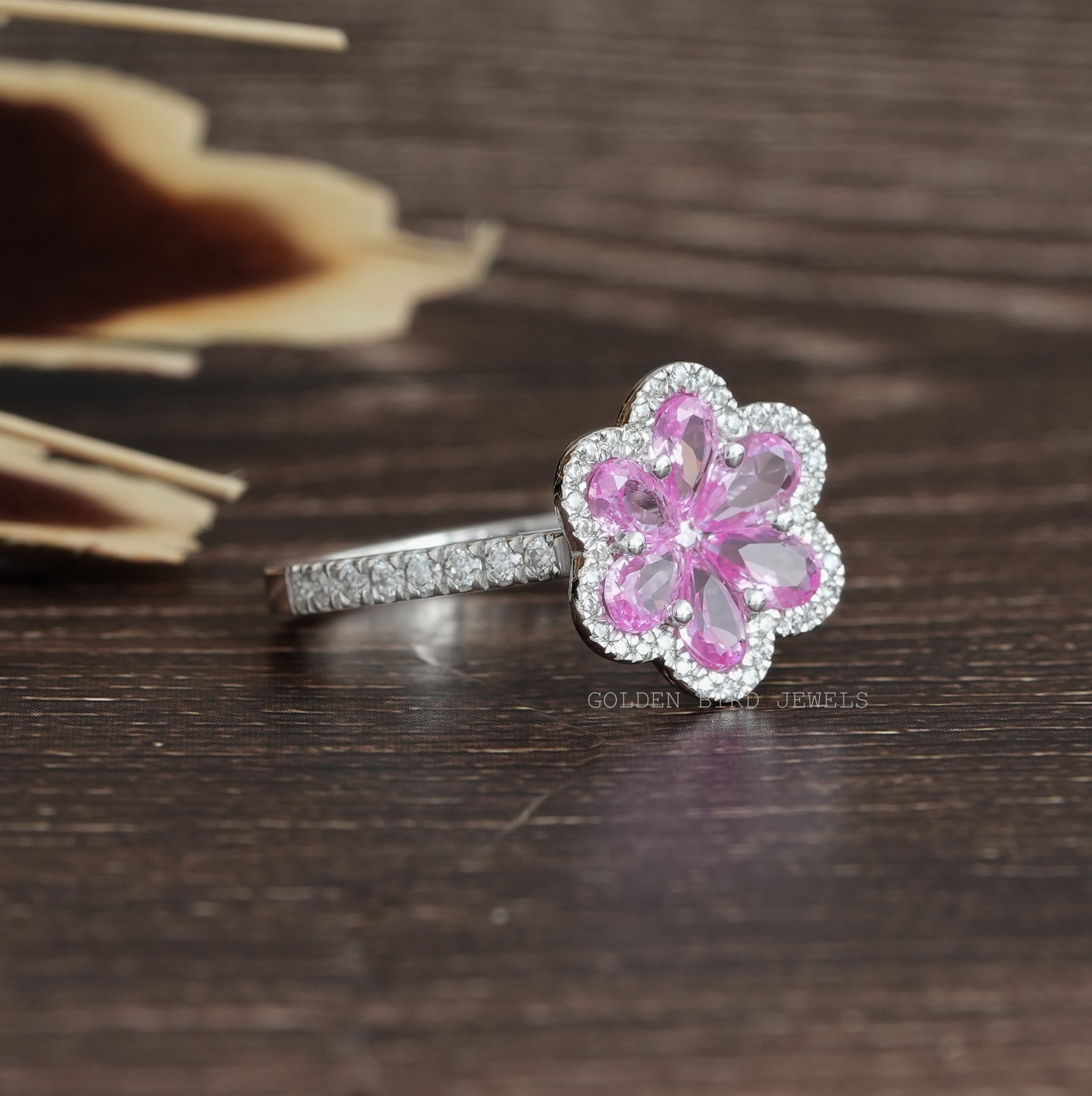 Pear & Round Cut Flower Engagement Ring