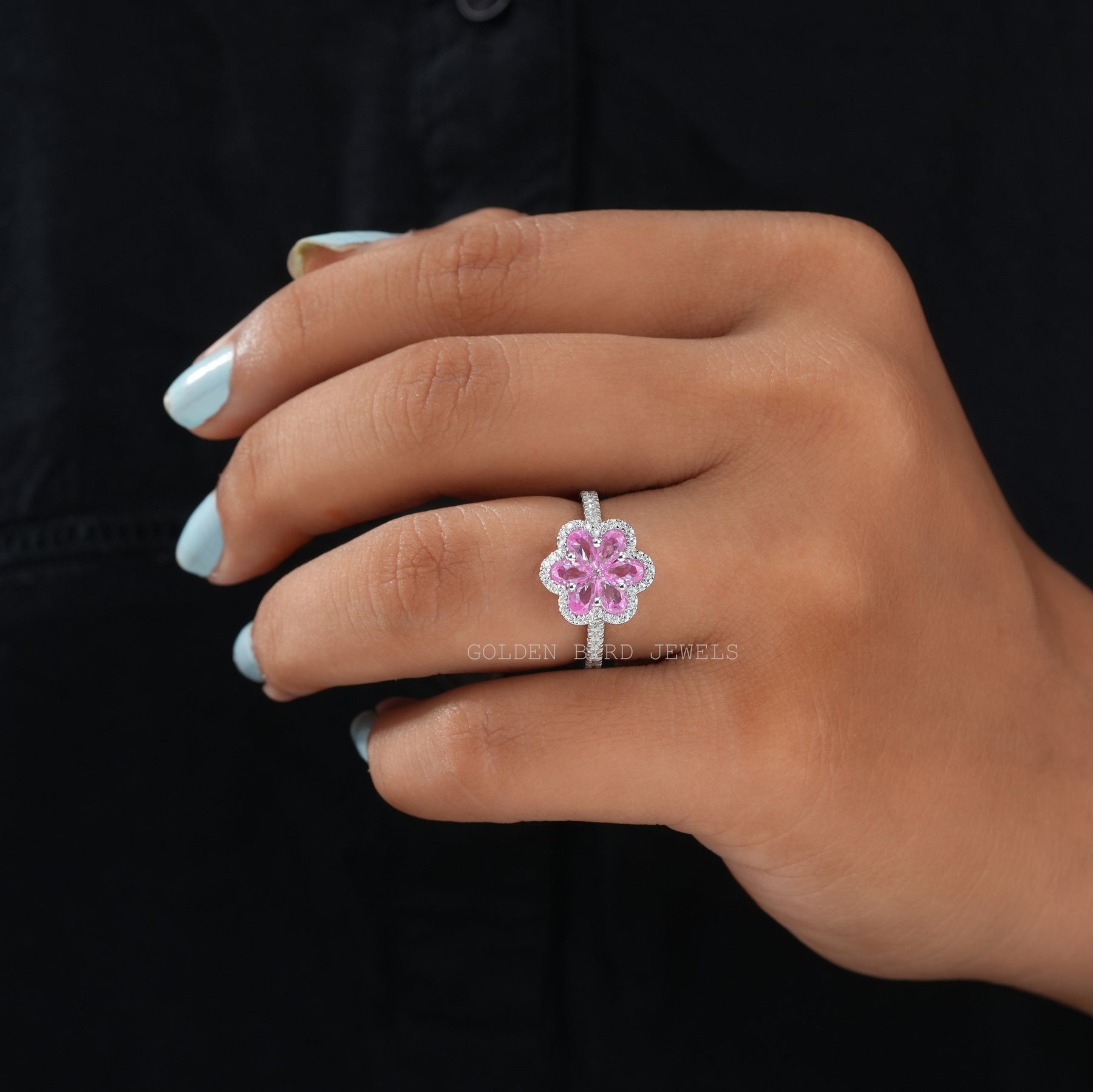 Pear & Round Cut Flower Engagement Ring