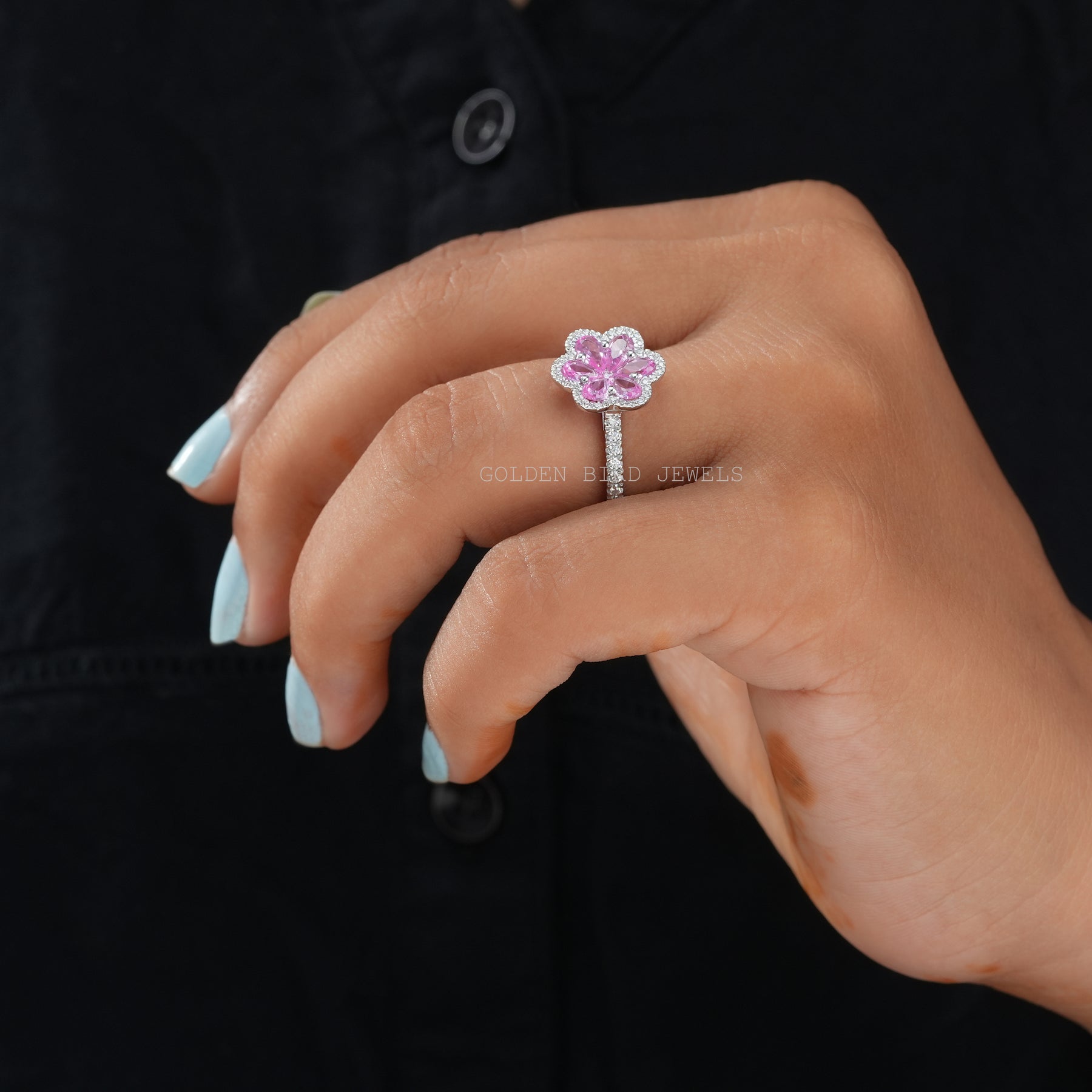 Pear & Round Cut Flower Engagement Ring