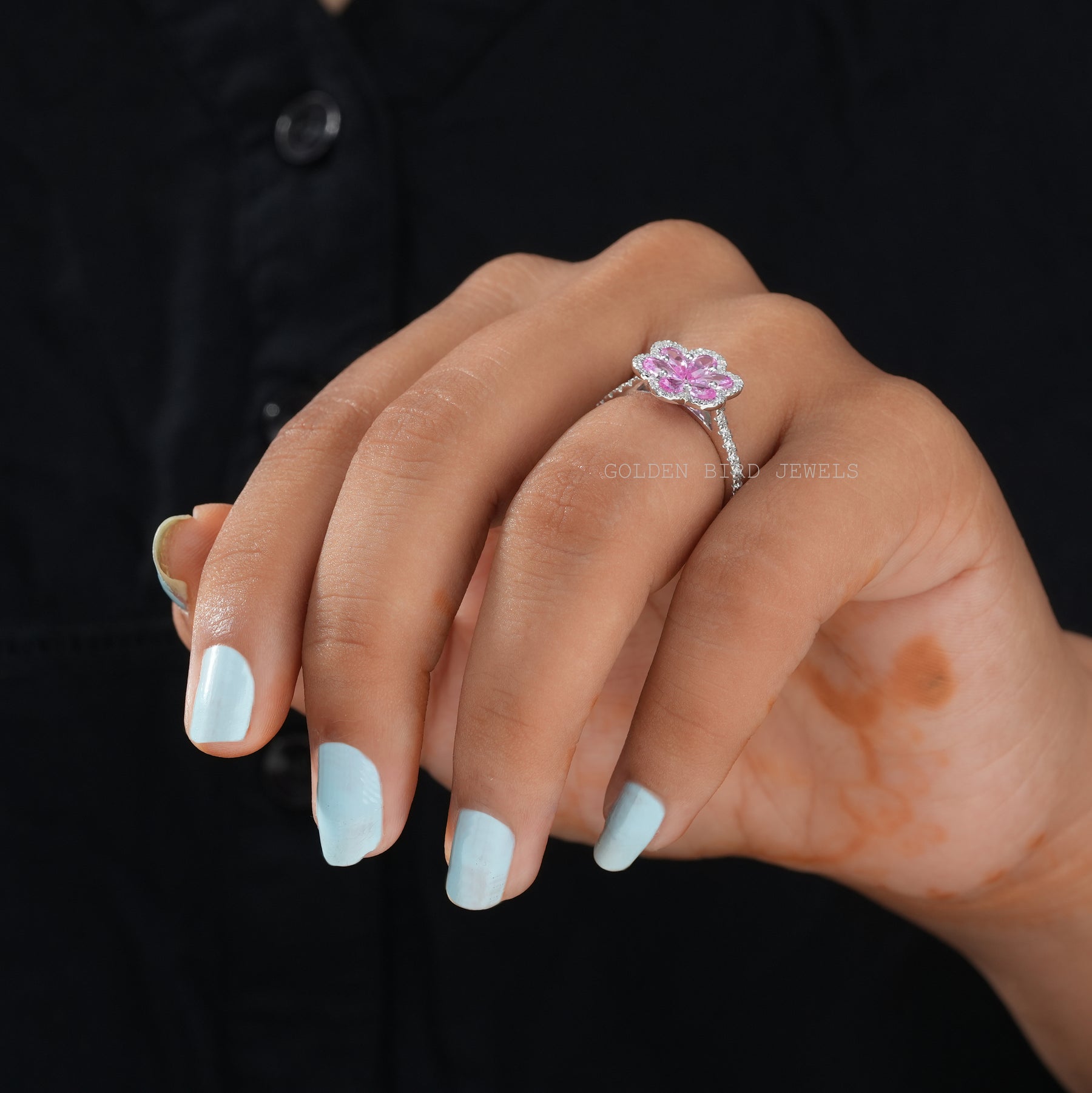 Pear & Round Cut Flower Engagement Ring