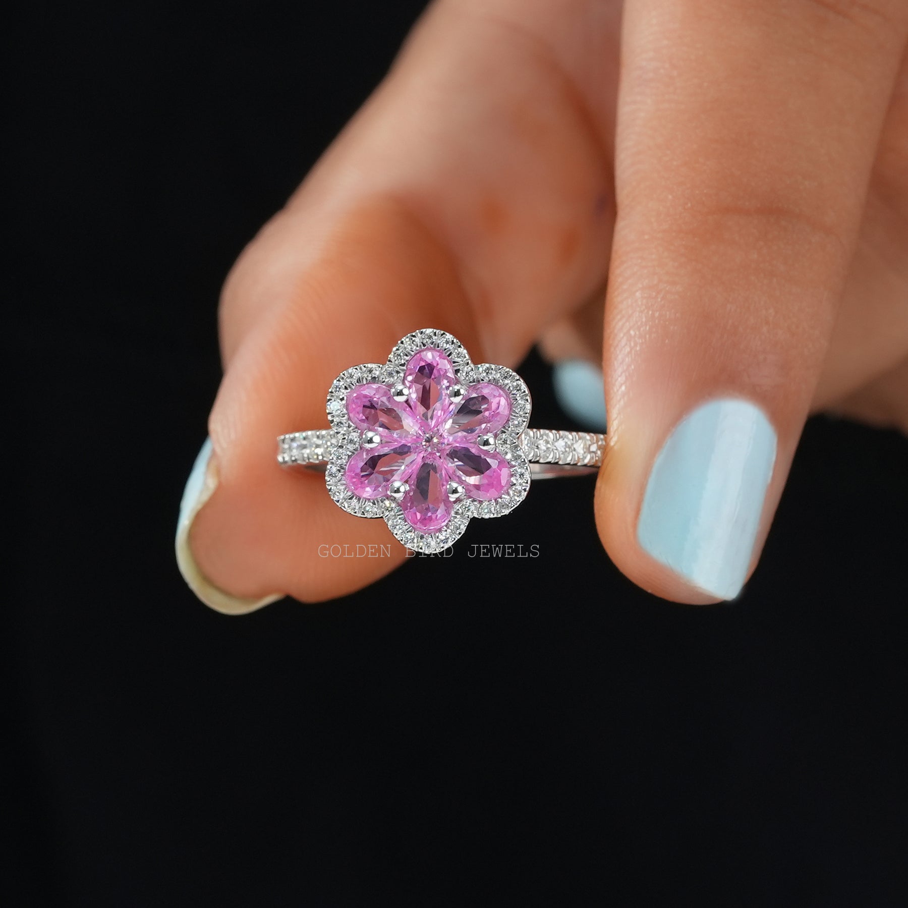 Pear & Round Cut Flower Engagement Ring