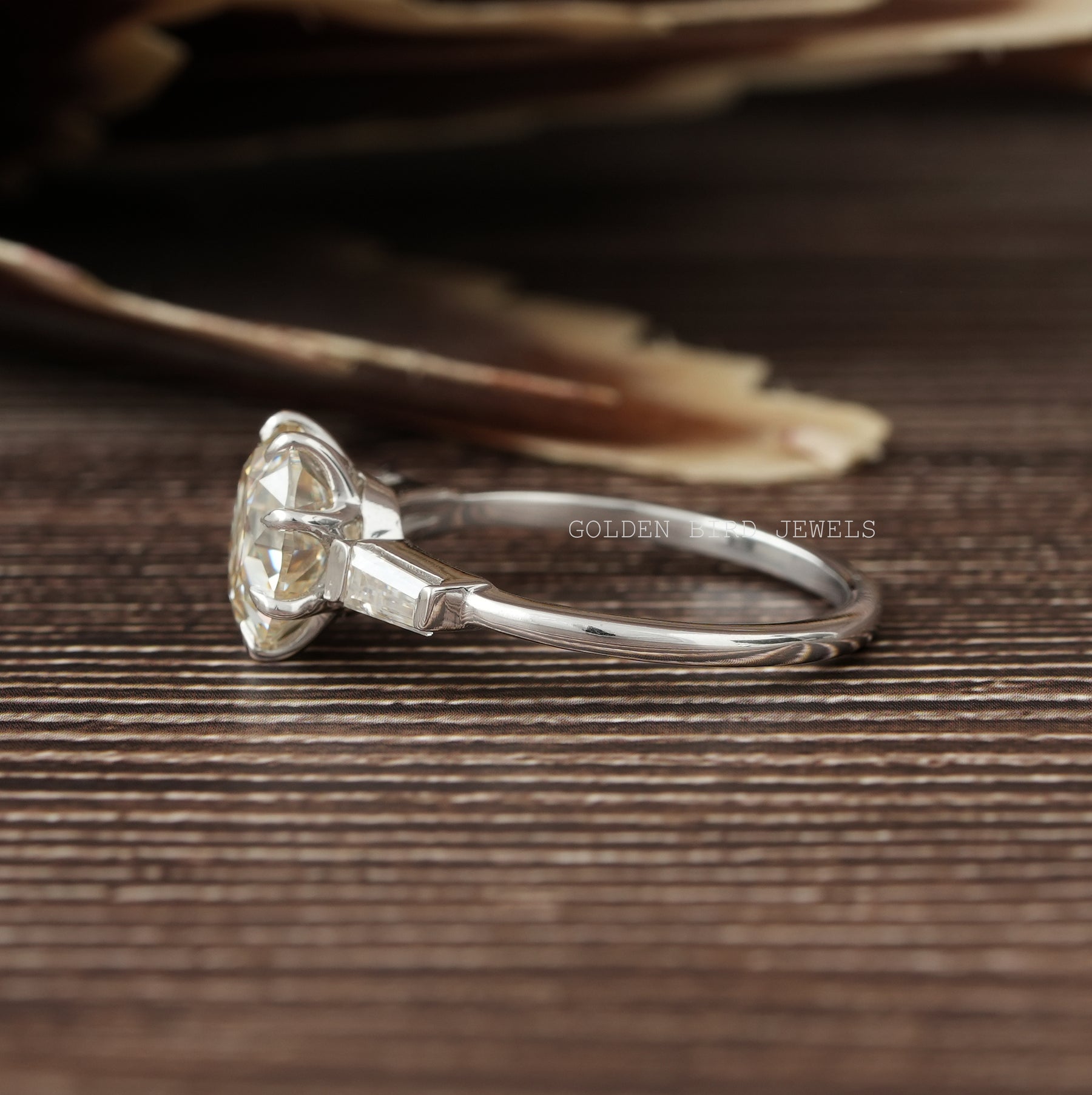 Old European Round Moissanite Three Stone Engagement Ring