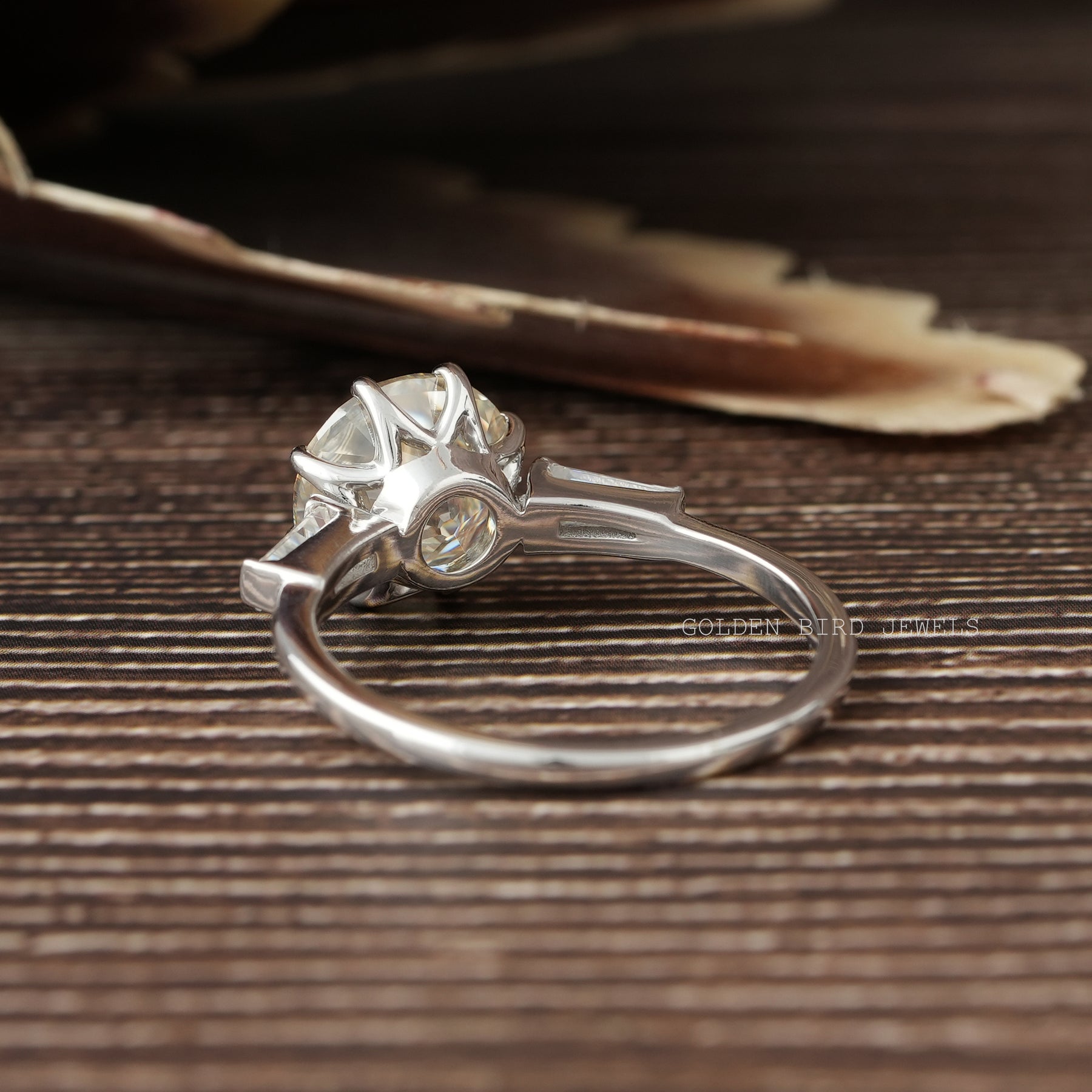 Old European Round Moissanite Three Stone Engagement Ring