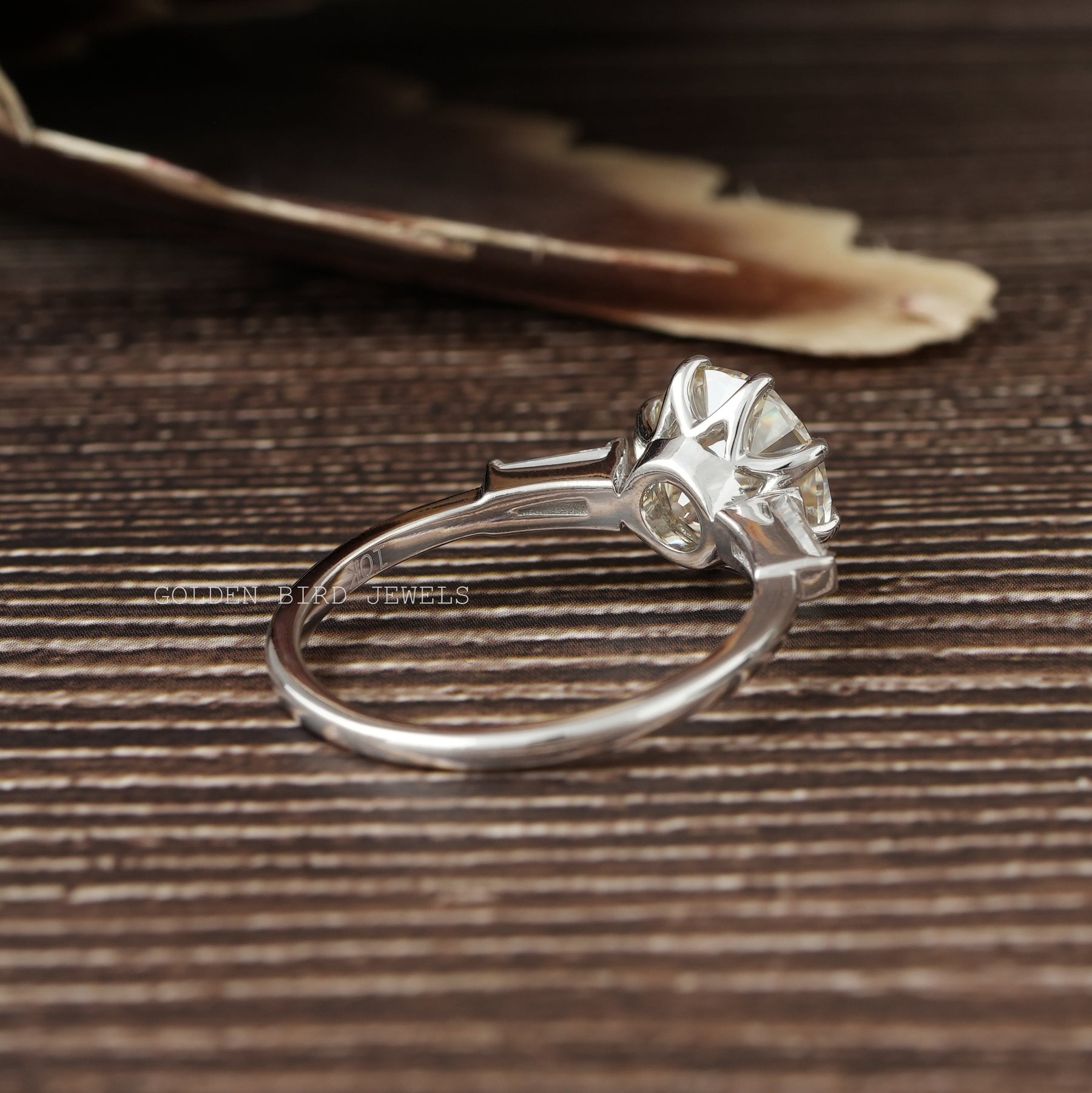 Old European Round Moissanite Three Stone Engagement Ring