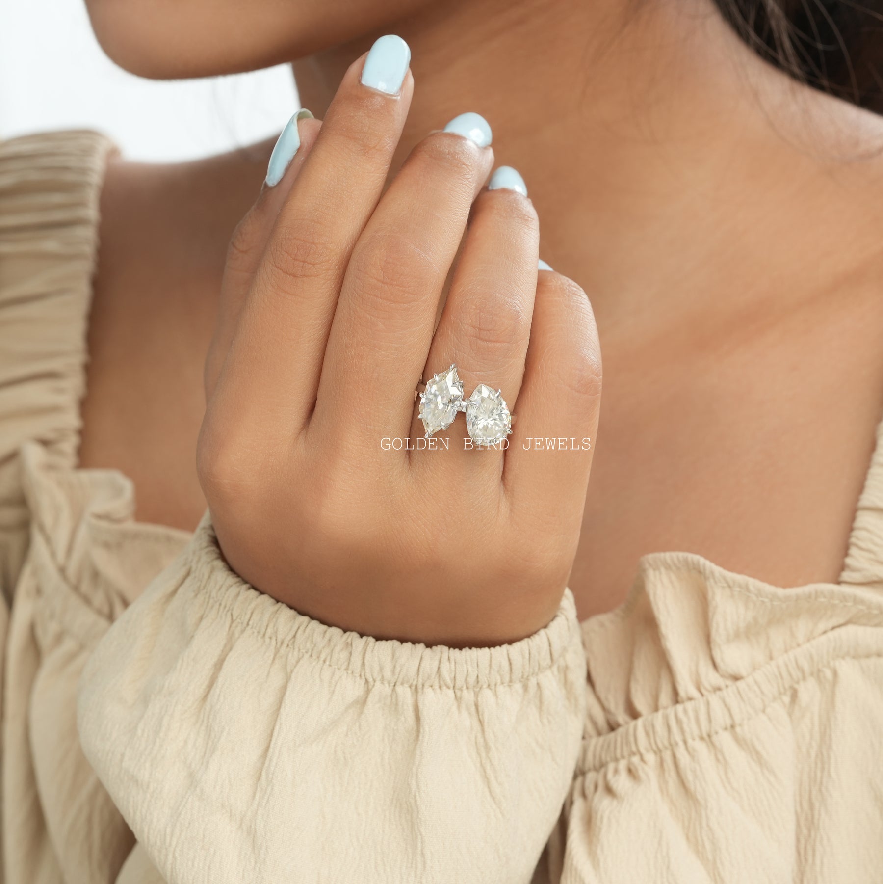 Pear And Dutch Marquise Moissanite Toi Et Moi Ring