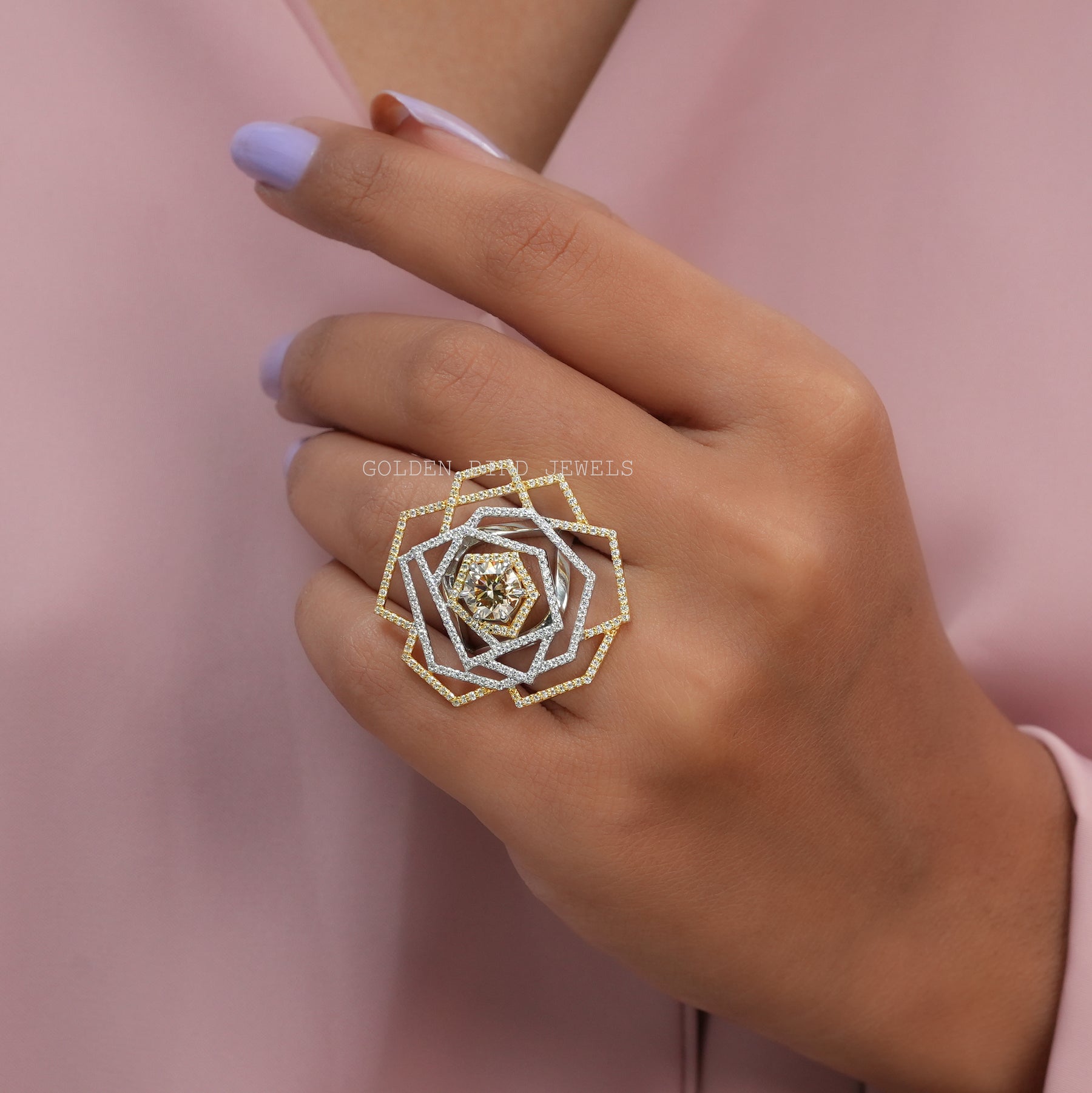 Round Cut Moissanite Cluster Engagement Ring