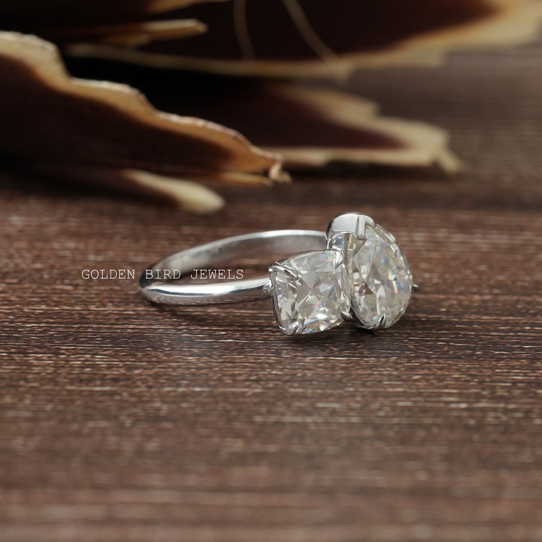 Old Mine Cushion & Old Mine Pear Cut Moissanite Ring