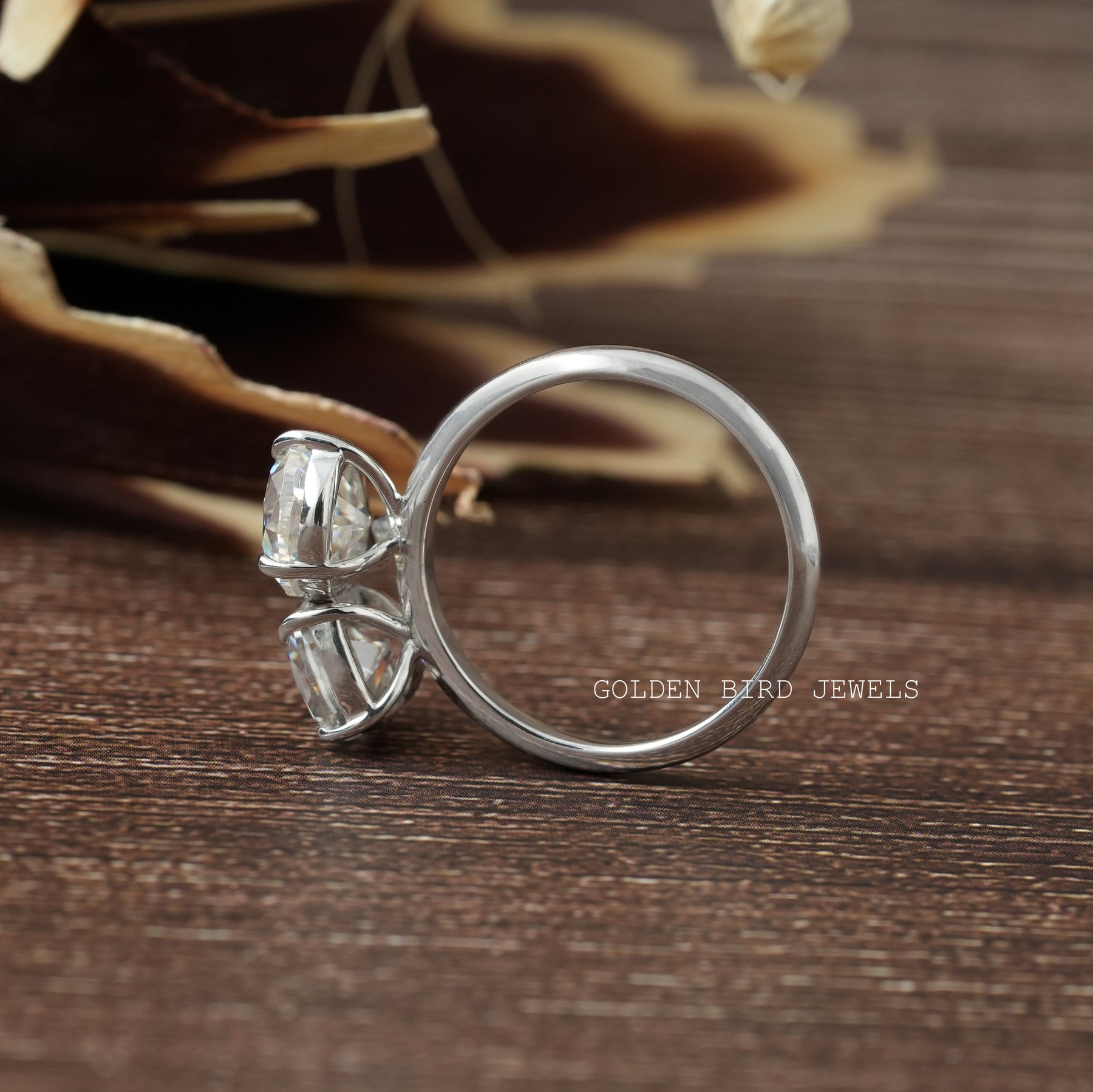 Old Mine Cushion & Old Mine Pear Cut Moissanite Ring