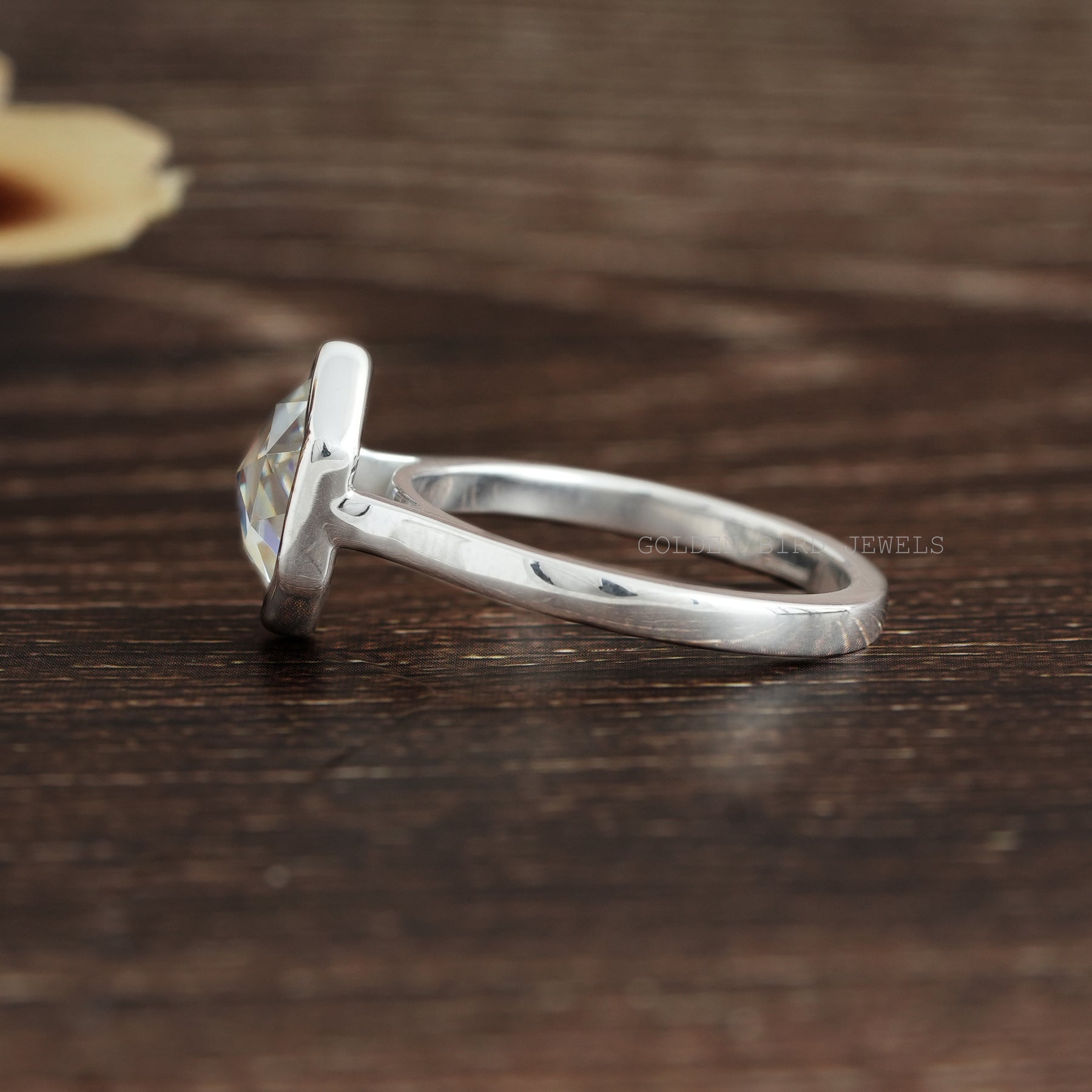 Rose Cut Hexagon Moissanite Engagement Ring
