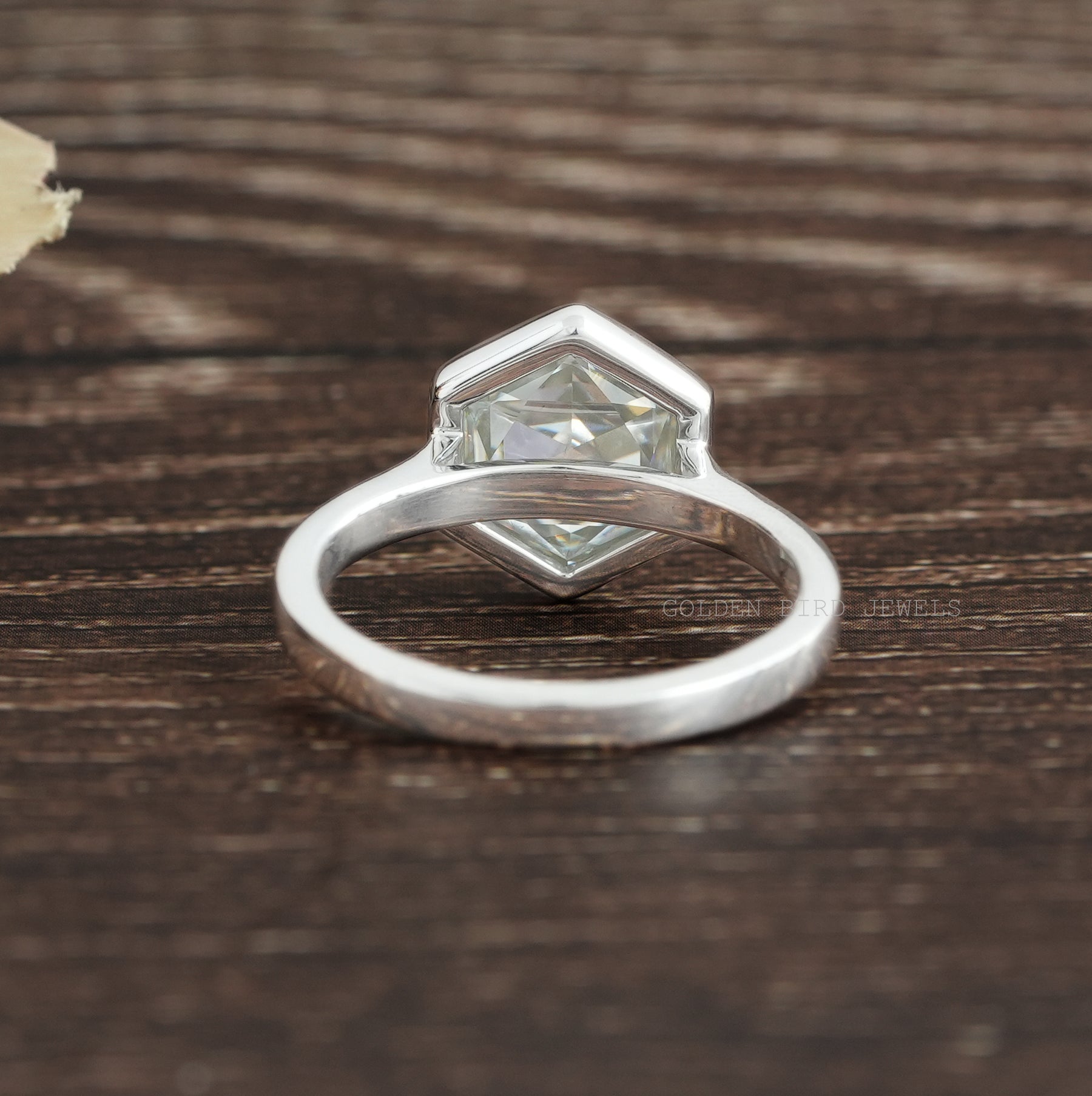 Rose Cut Hexagon Moissanite Engagement Ring