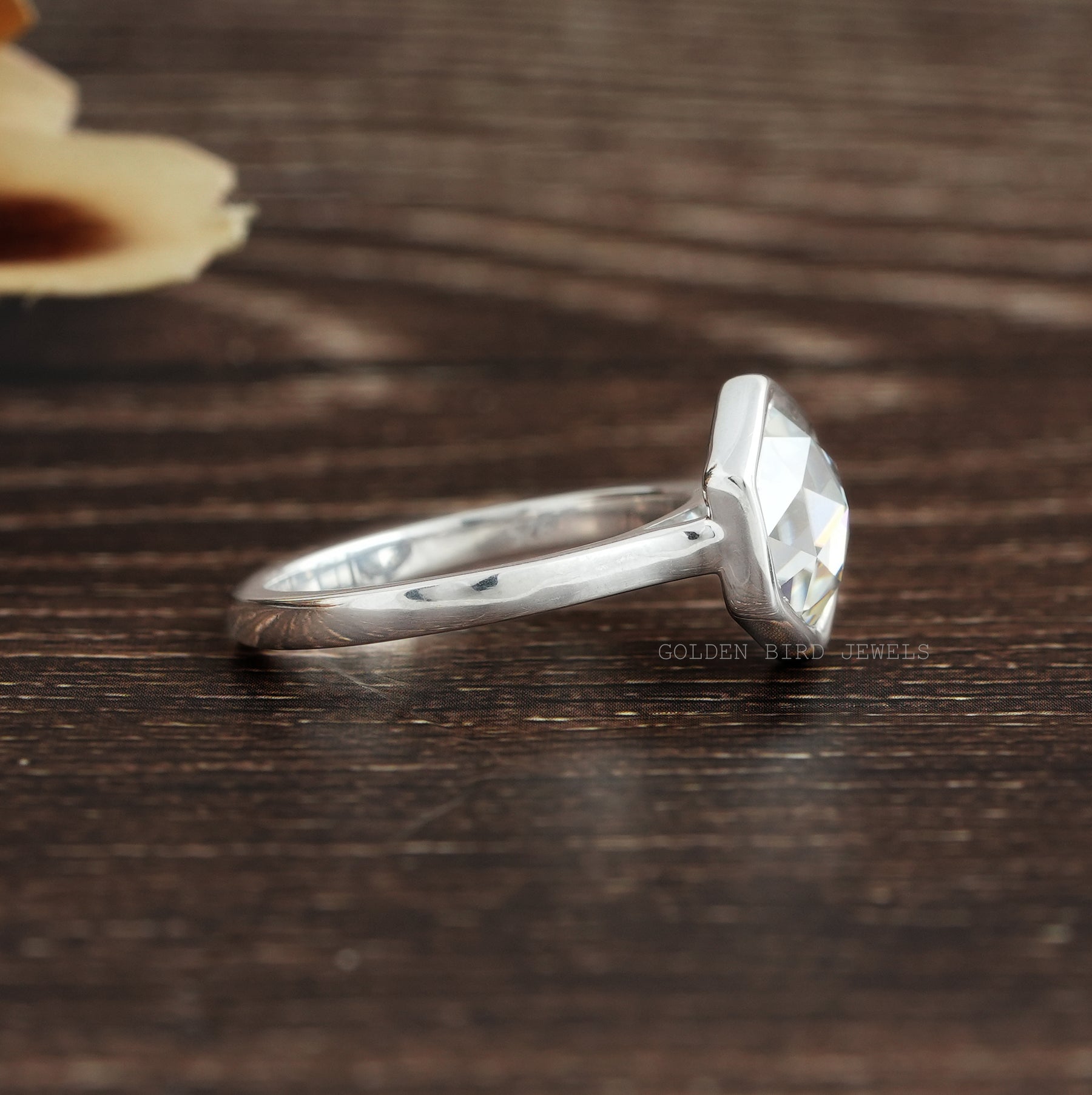 Rose Cut Hexagon Moissanite Engagement Ring