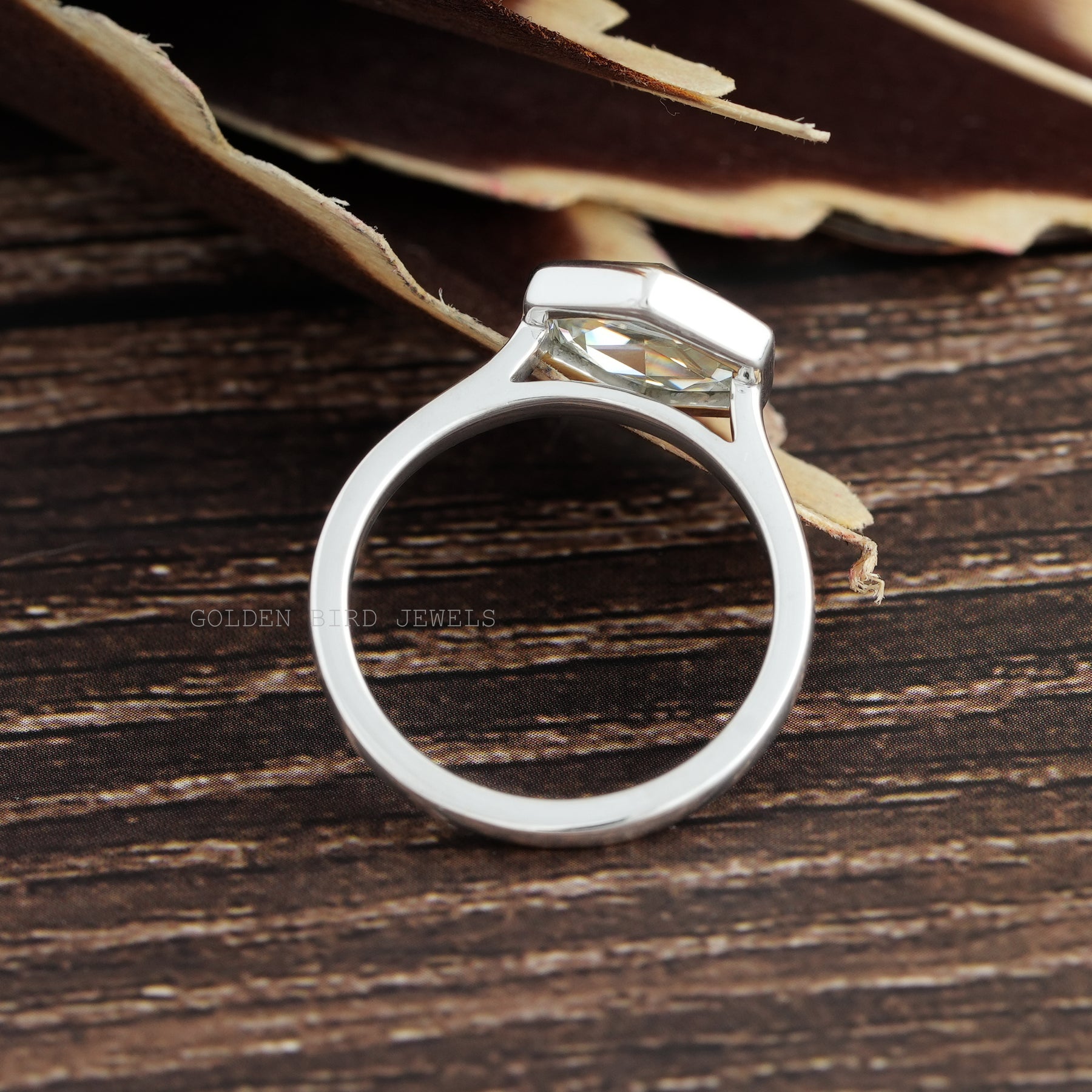 Rose Cut Hexagon Moissanite Engagement Ring