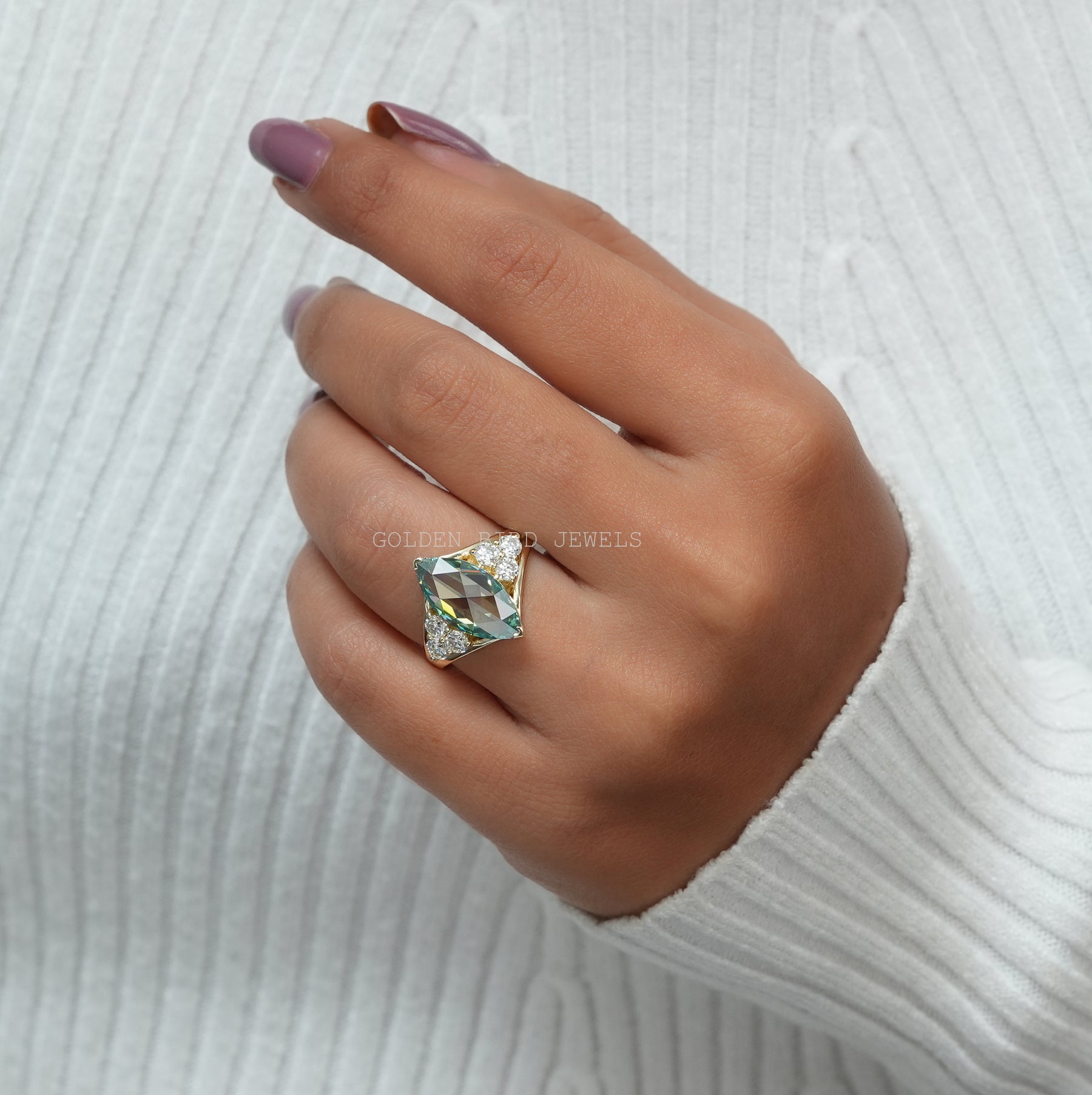 Rose Cut Marquise Moissanite Vintage Engagement Ring