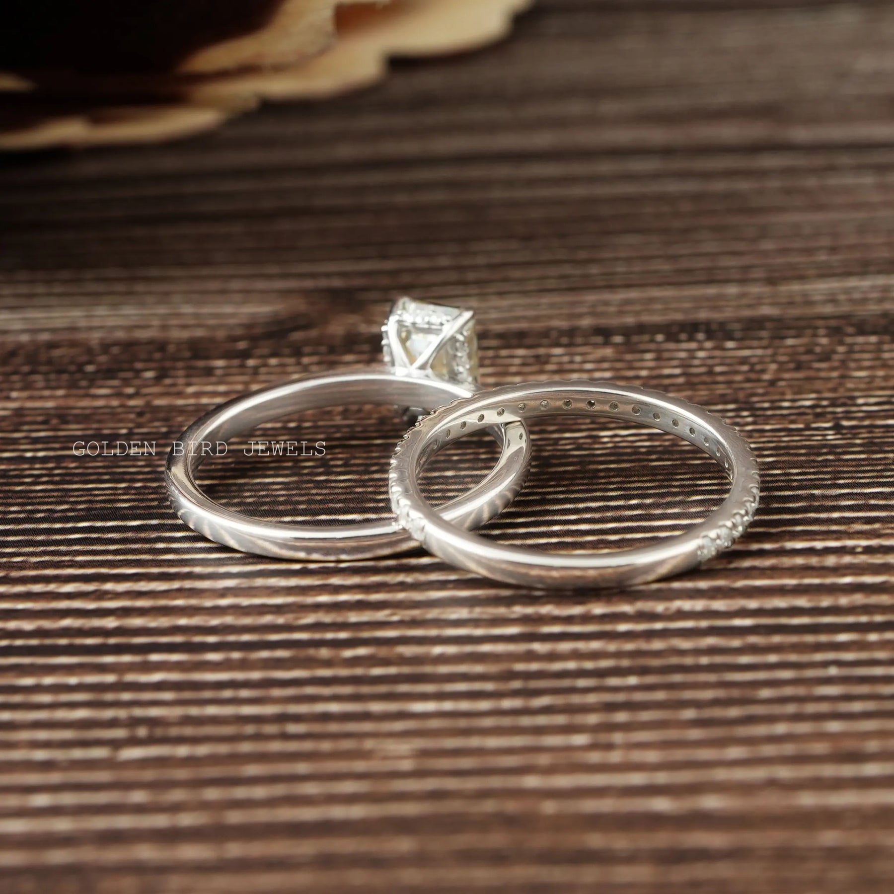 Moissanite Hidden Halo Emerald Cut Wedding Band In White Gold