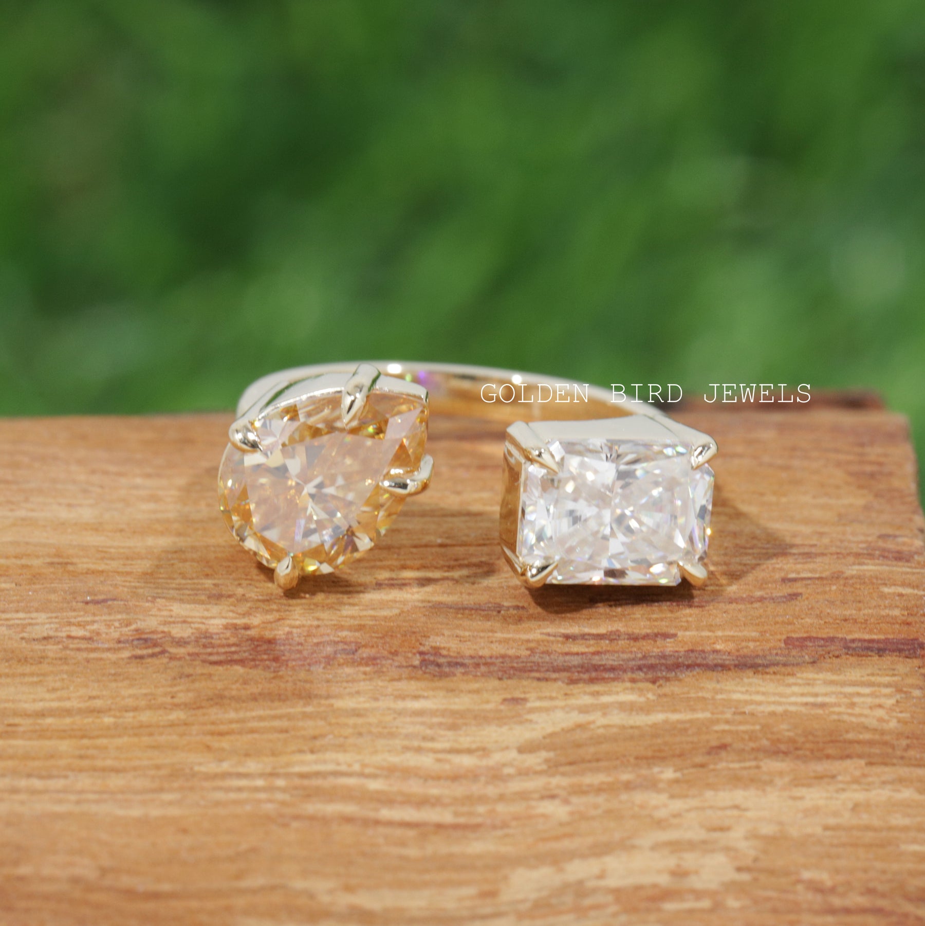 Pear & Radiant Cut Moissanite Open Ring