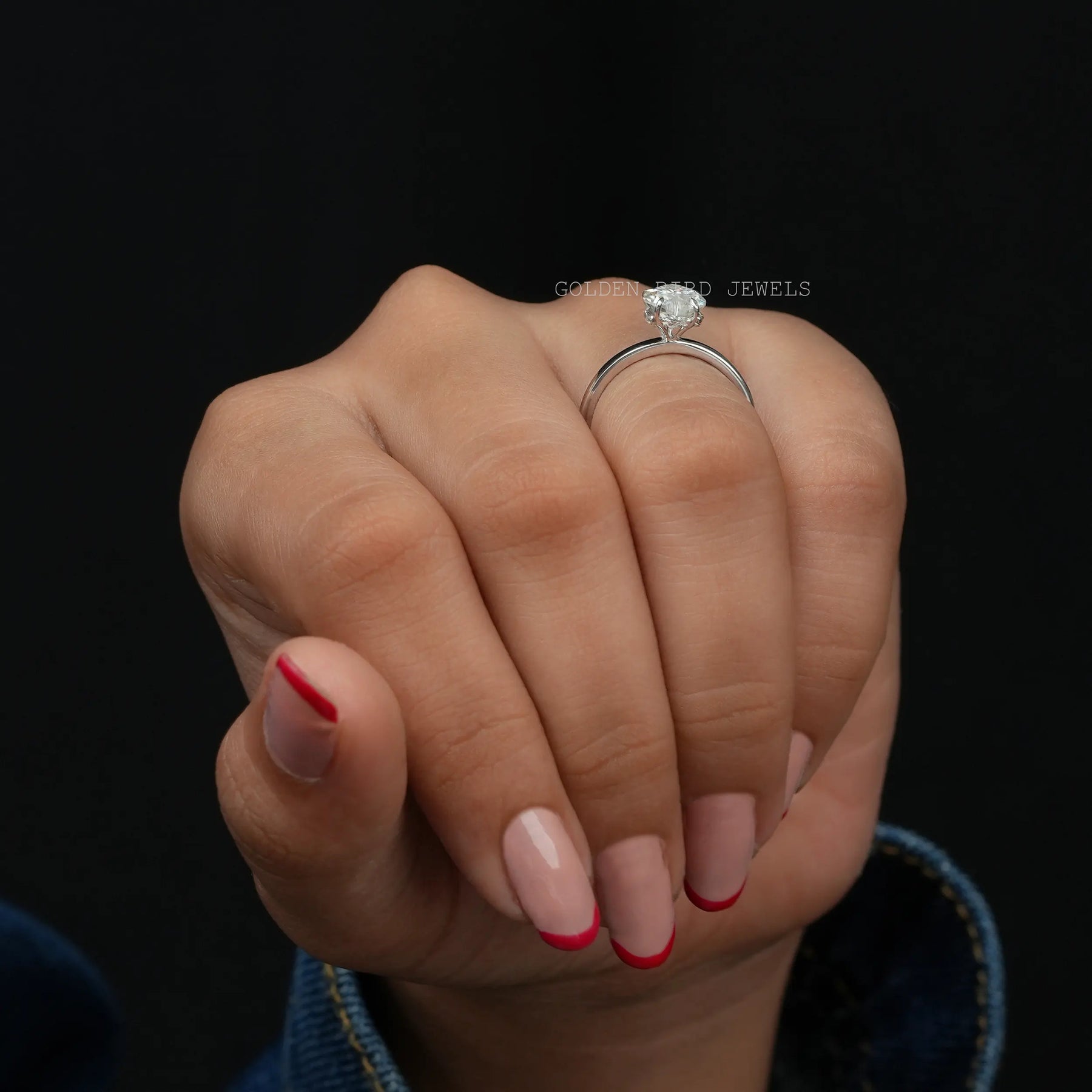 side view of heart and round cut moissanite hidden halo solitaire ring for her engagement