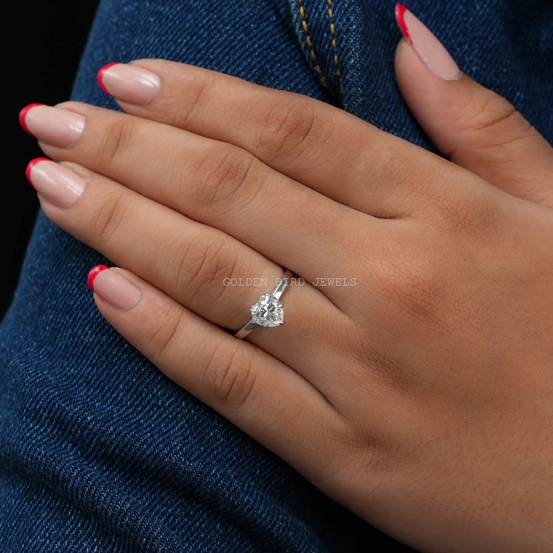 hand look in 1 carat heart cut moissanite solitaire engagement ring made for women